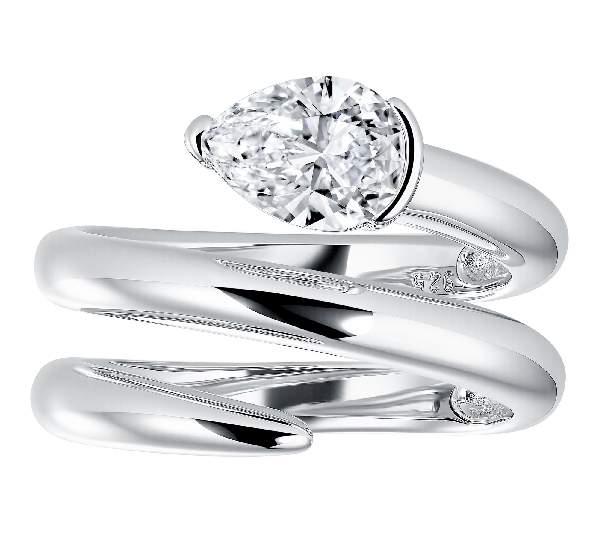 Diamonique x Jennifer Miller Spiral Tear Drop Ring, Sterling