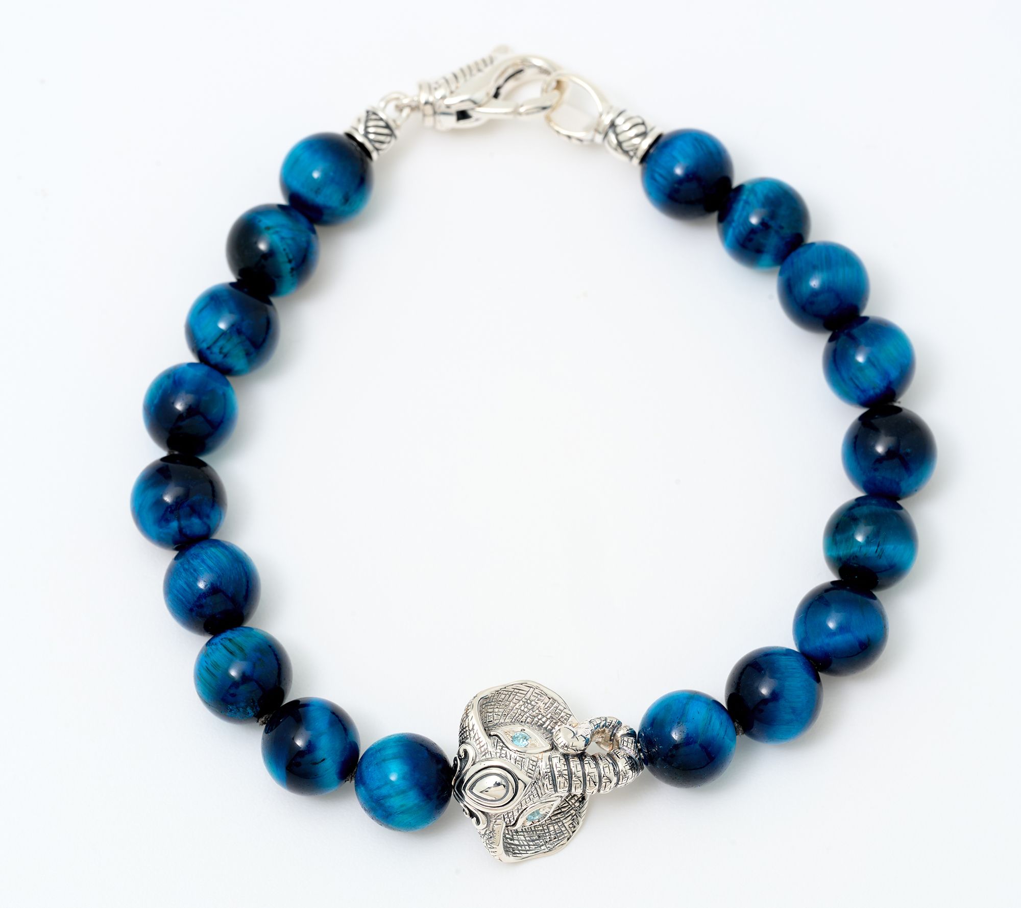 JAI Sterling Silver Figurative Gemstone Bead Bracelet