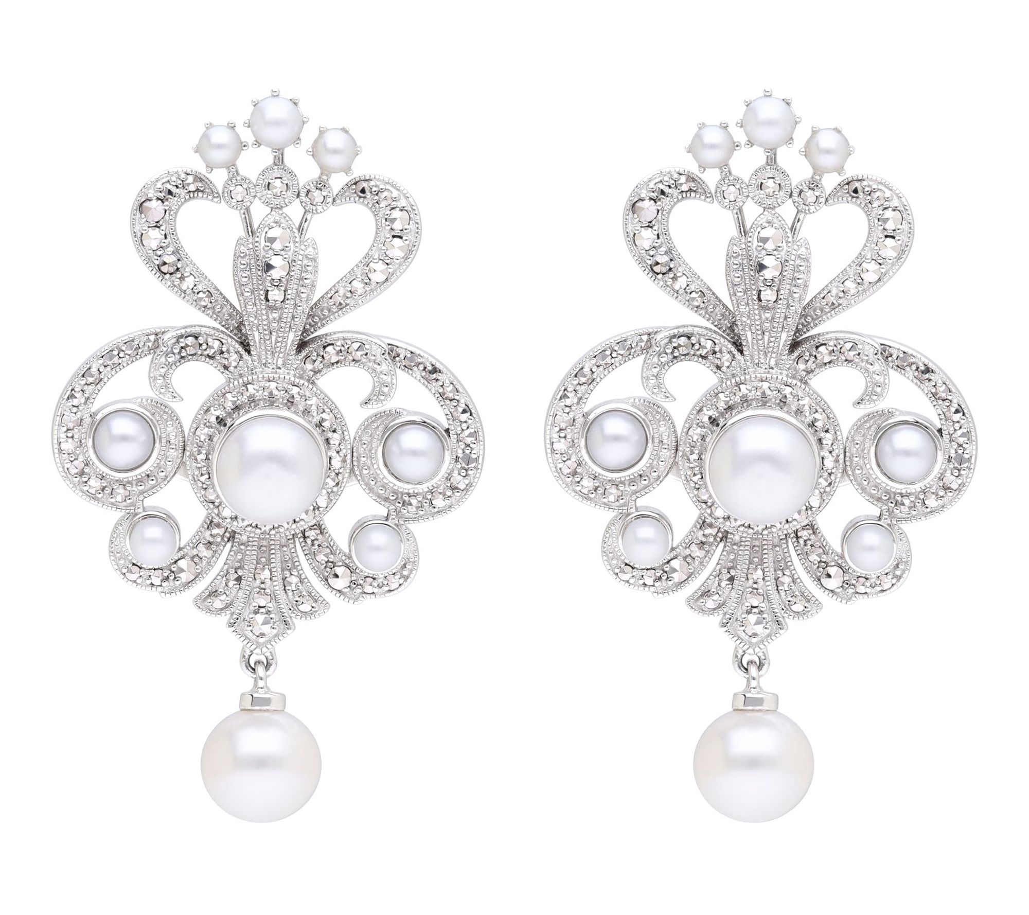 Dallas Prince C hrome Marcasite & Cultured Pea rl Earrings