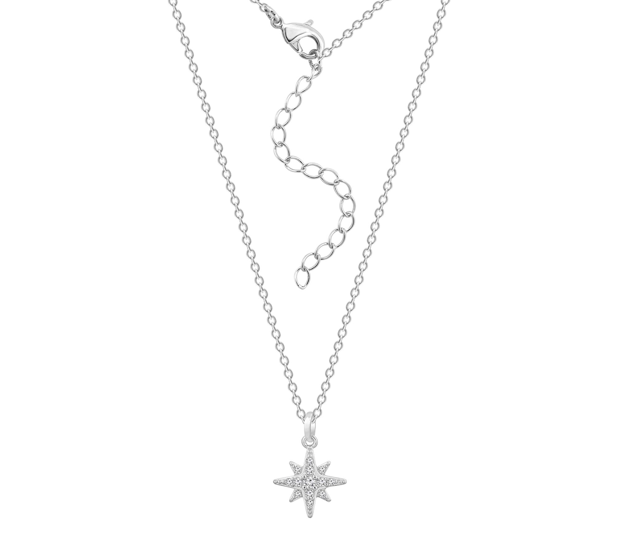 Diamonique Stellar Pendant w/ Chain, Sterling Silver