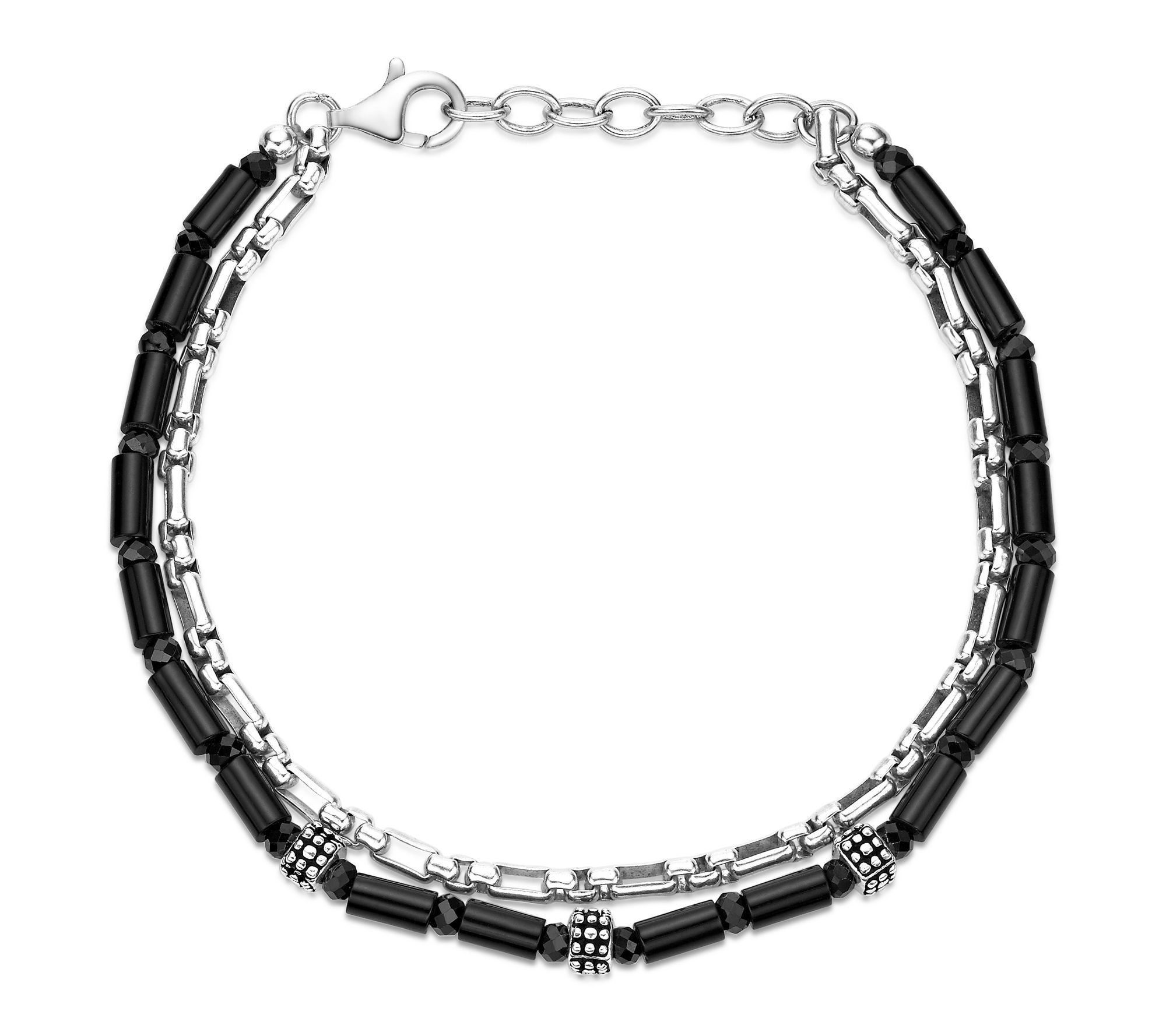 LYNX Men's Silver Gemstone & Black Spinel Layered Bracelet