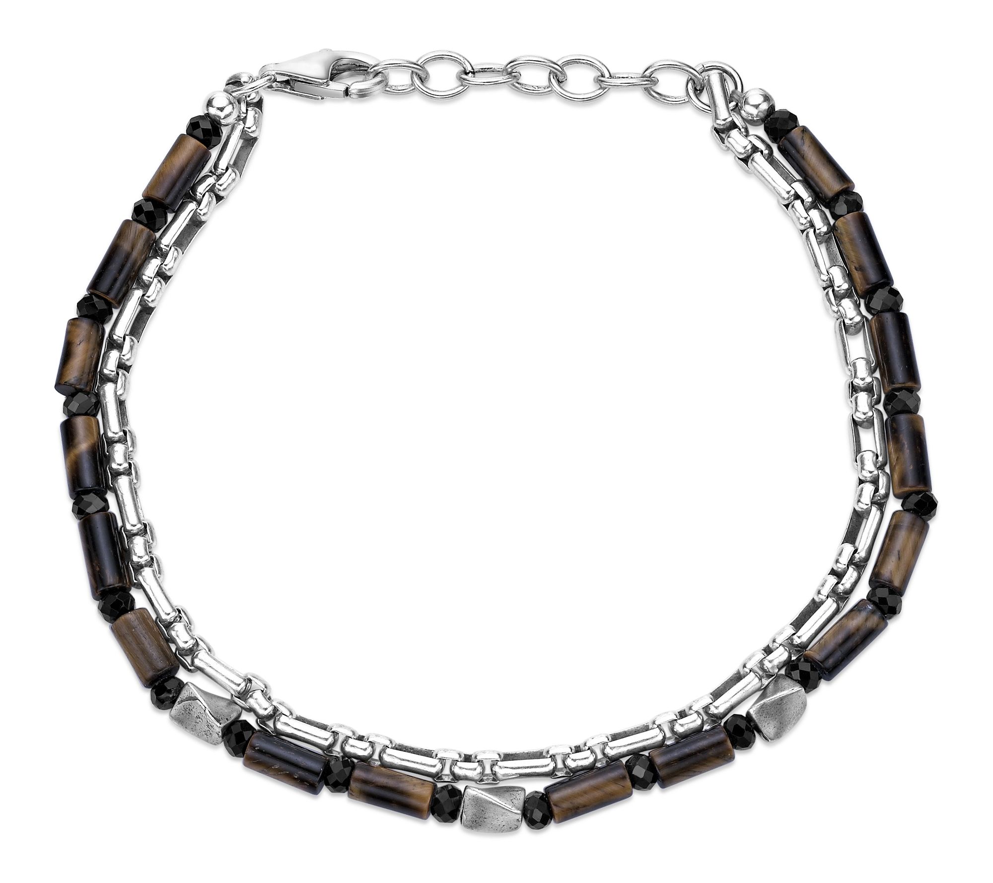 LYNX Men's Silver Gemstone & Black Spinel Layered Bracelet