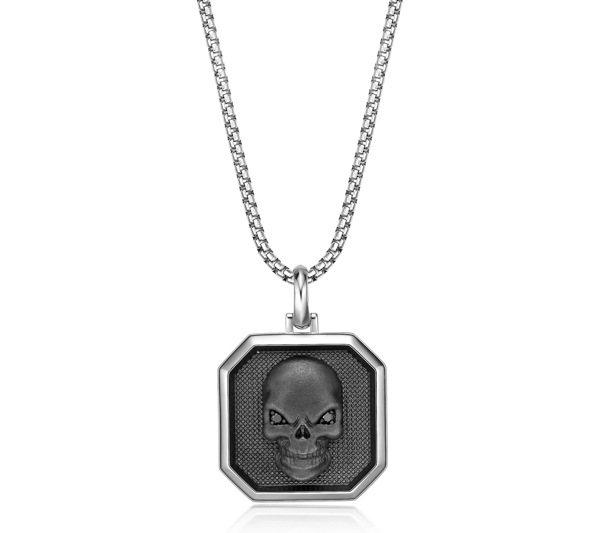 LYNX Men's Black Diamond Skull Pendant w/ Chain, Sterling