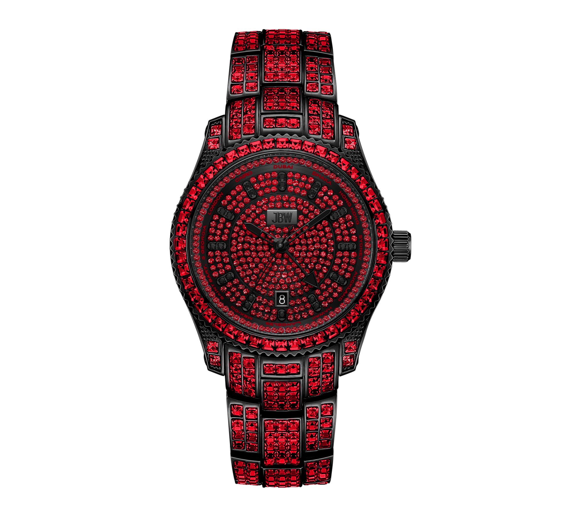 JBW Men's Jet Setter Red Crystal Black IP Watch