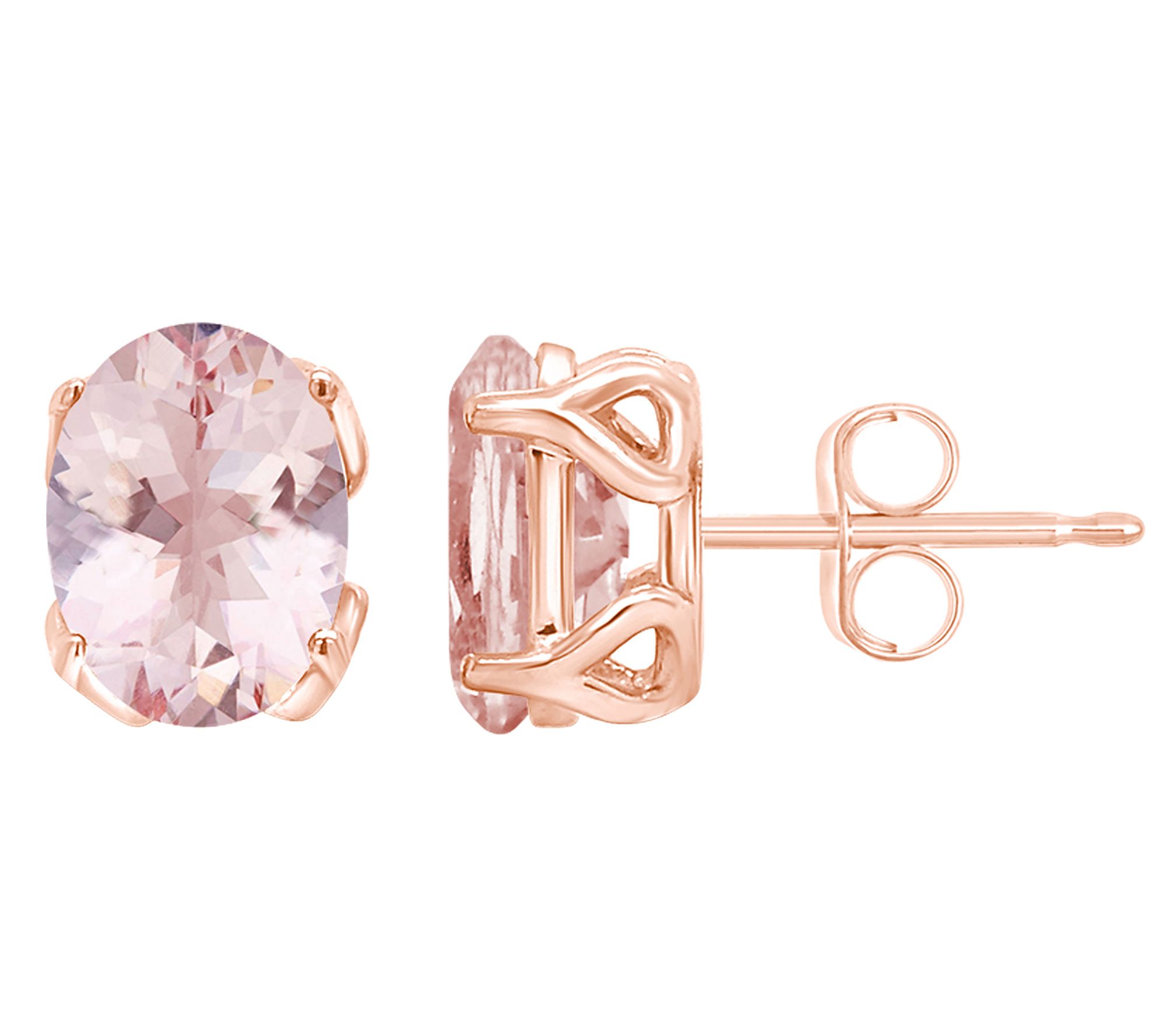 14K 8x6mm Oval Morganite Gemstone Stud Earrings