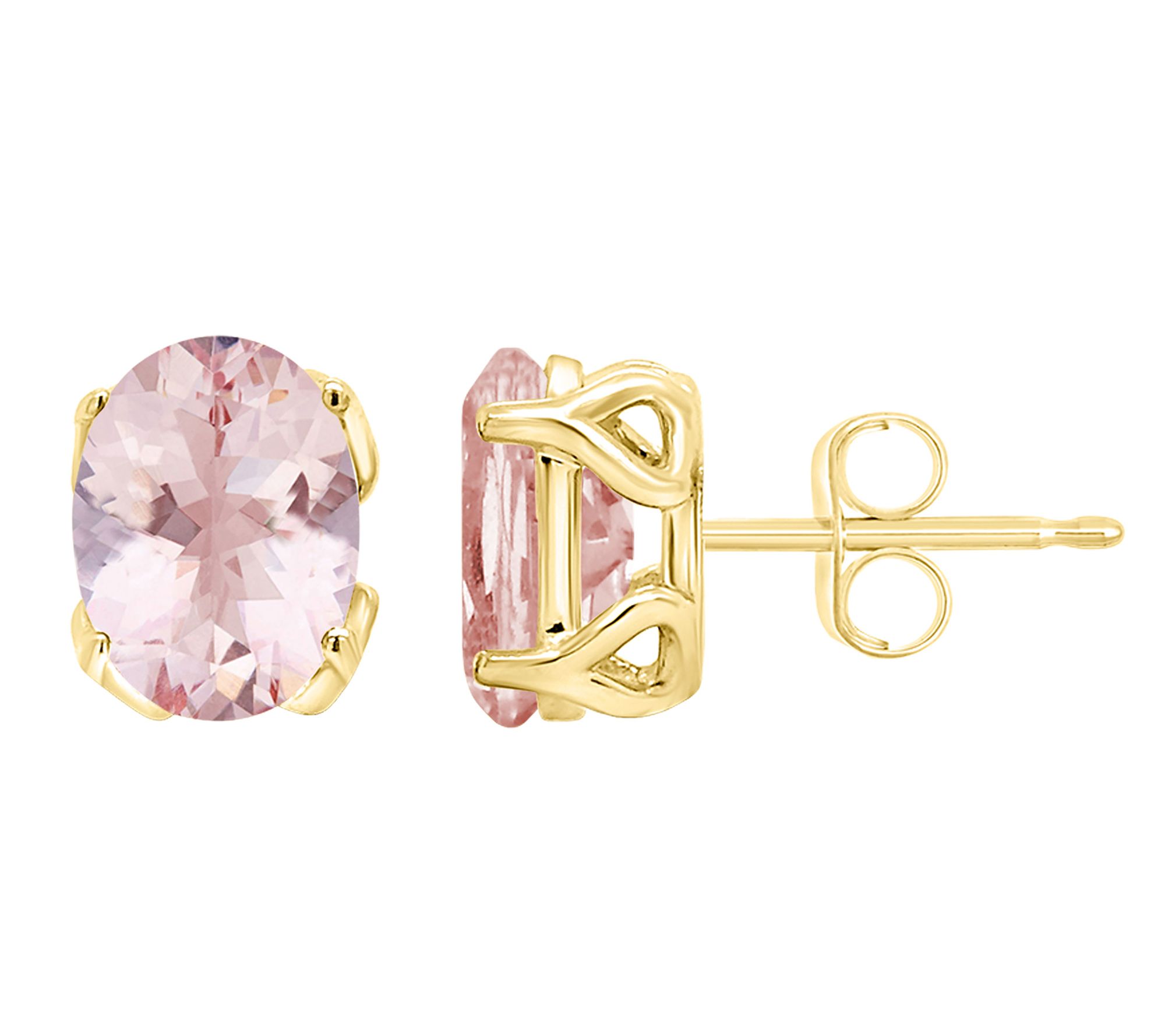 14K 8x6mm Oval Morganite Gemstone Stud Earrings