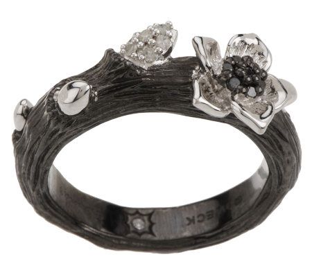 Dweck Diamonds 1/10 cttw Sterling Black Floral Branch Stack Ring - QVC.com