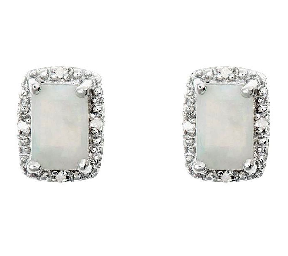 Sterling Emerald-Cut Fancy Stud Earrings w/ Diamond Accent