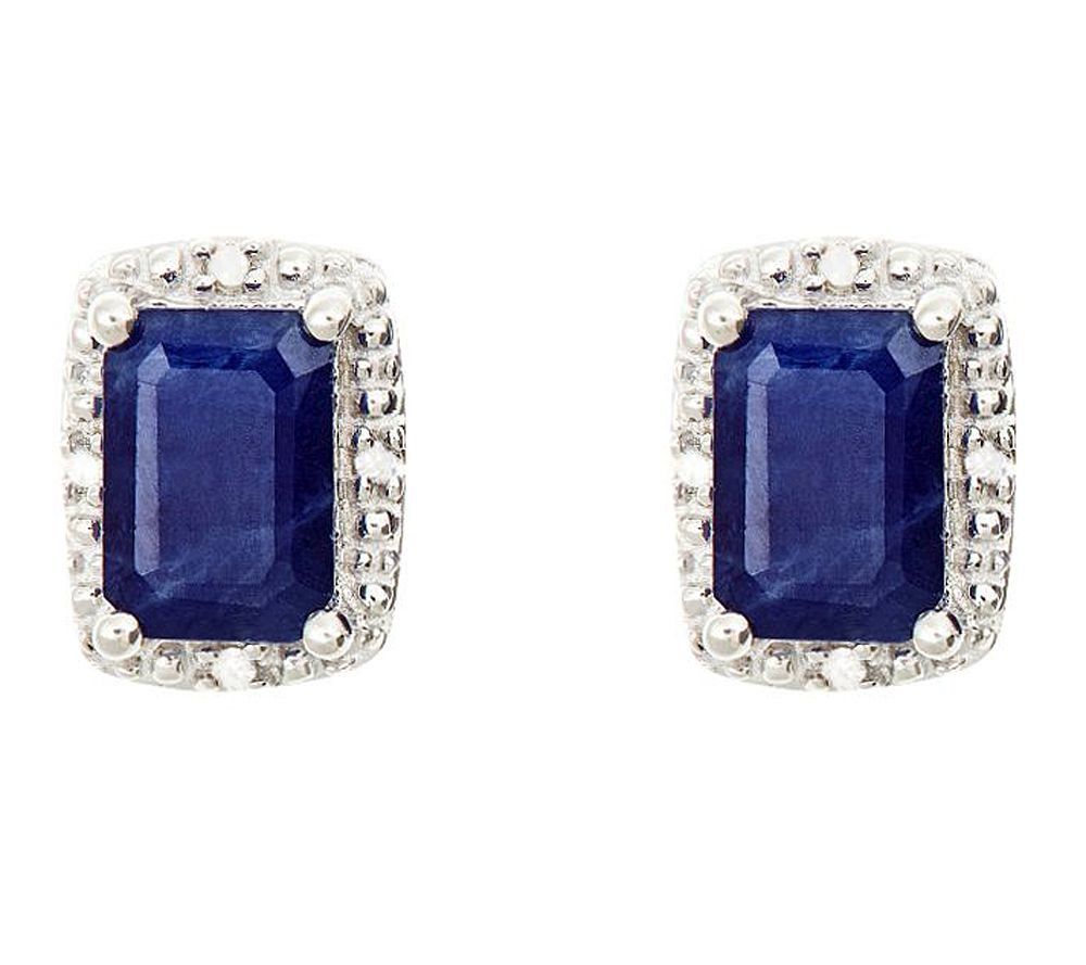 Sterling Emerald-Cut Fancy Stud Earrings w/ Diamond Accent