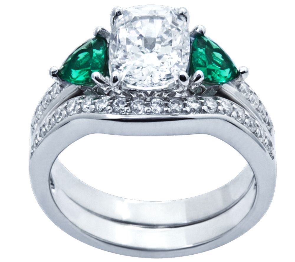 Diamonique & Simulated Gemstone Bridal Ring Set,Platinum Clad