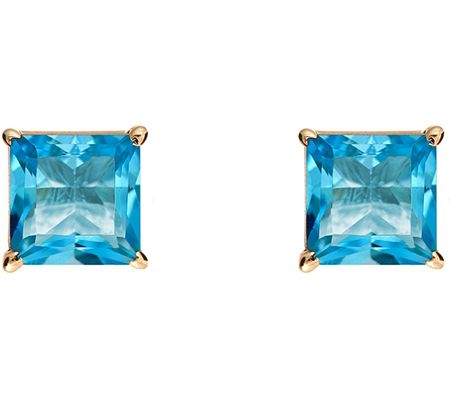 Princess-Cut Gemstone Basket Stud Earrings, 14K