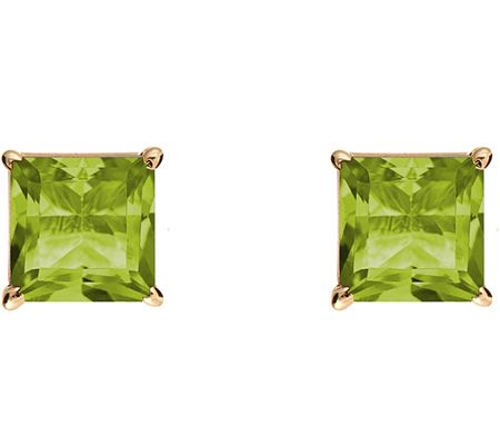 Princess-Cut Gemstone Basket Stud Earrings, 14K