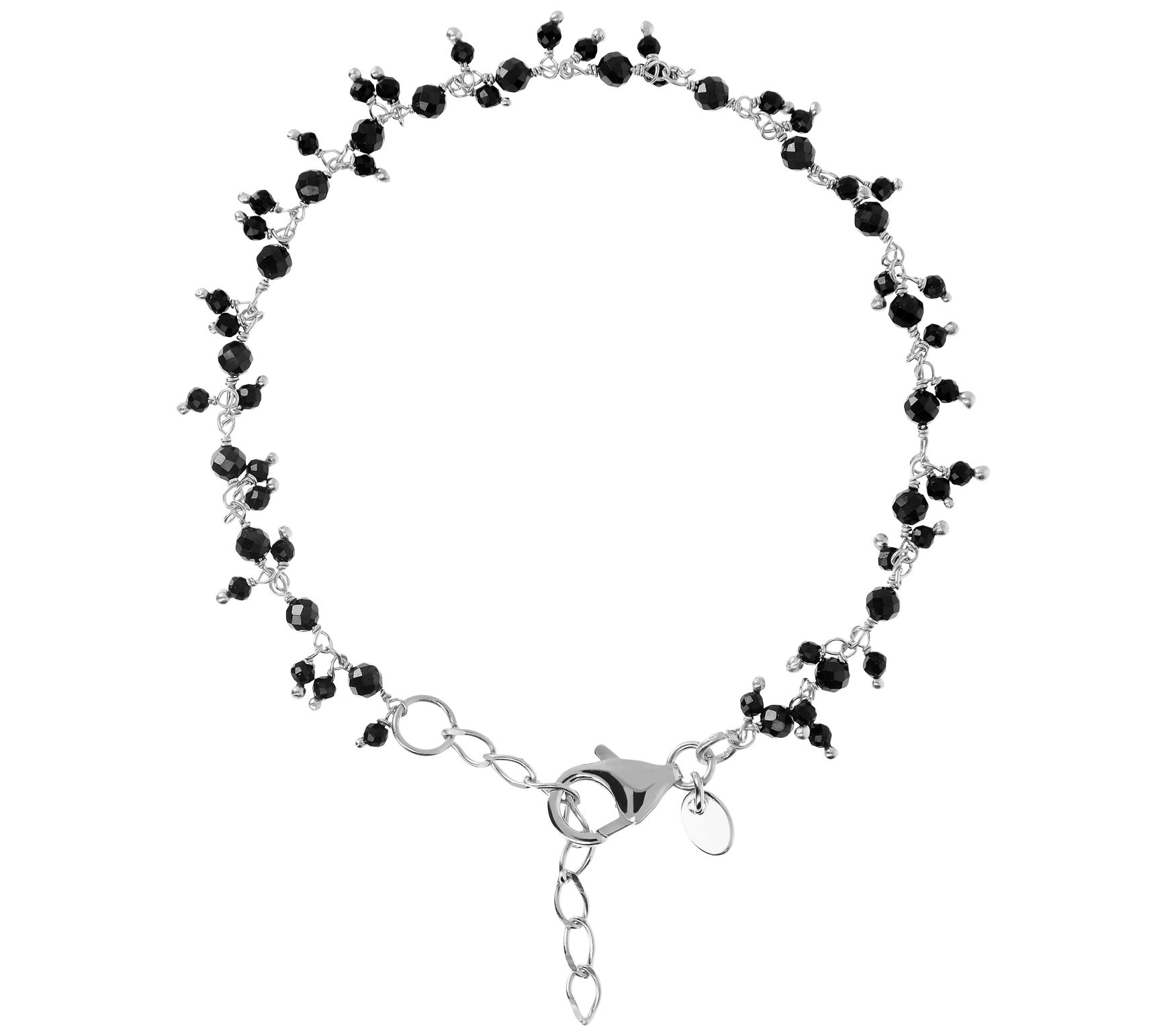 Italian Silver Black Spinel Gemstone Bead Bracelet