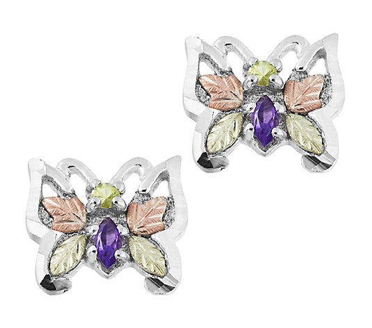 / Sterling Silver  Gemstone Butterfly  post Earrings Black Hill's 12 KT