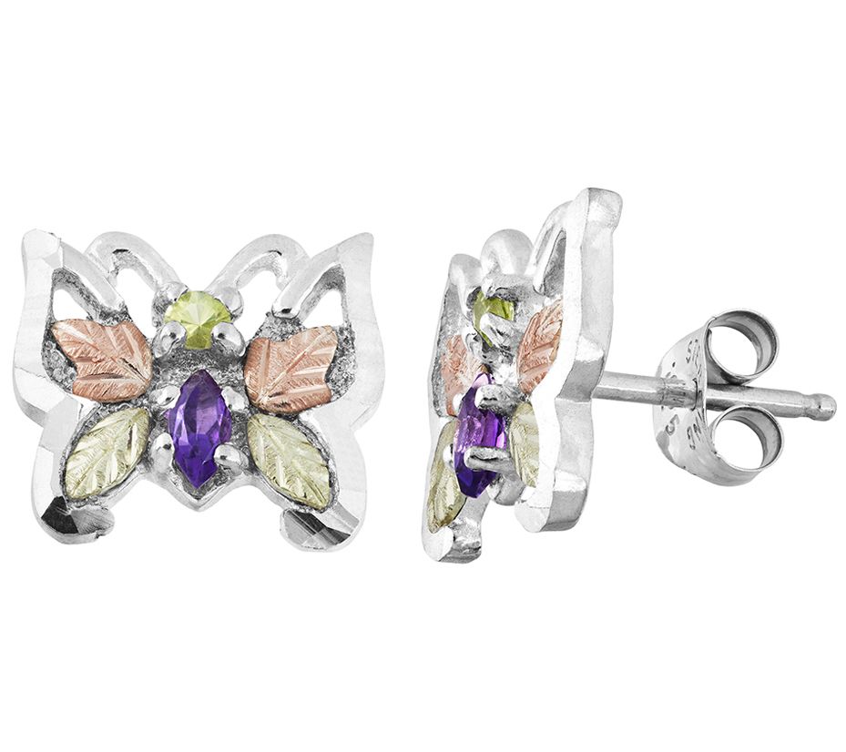 Black Hills Butterfly Gemstone Earrings, Sterling/12K Gold - QVC.com