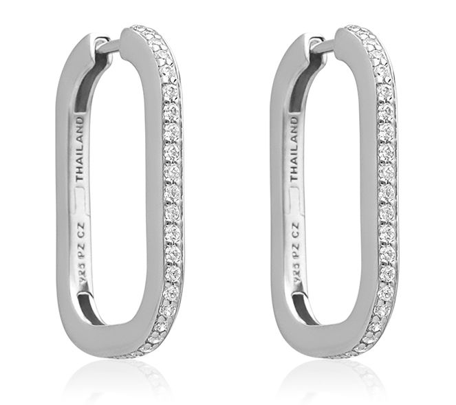 Diamonique Rectangle Hoop Earrings Sterling Silver