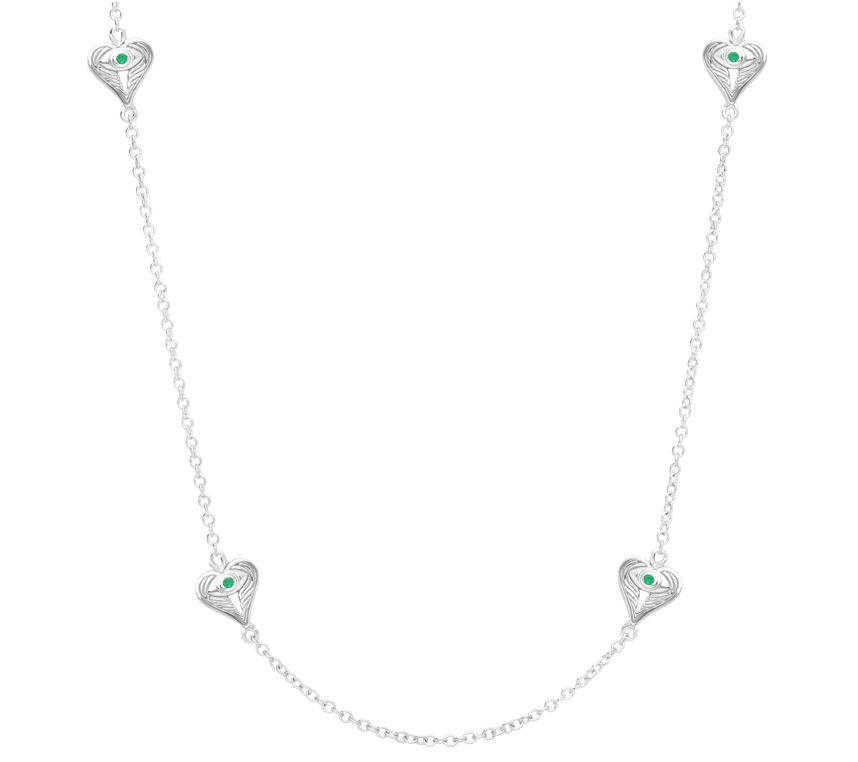 Goddaughters Sterling Silver Emerald Heart Stat ion Necklace