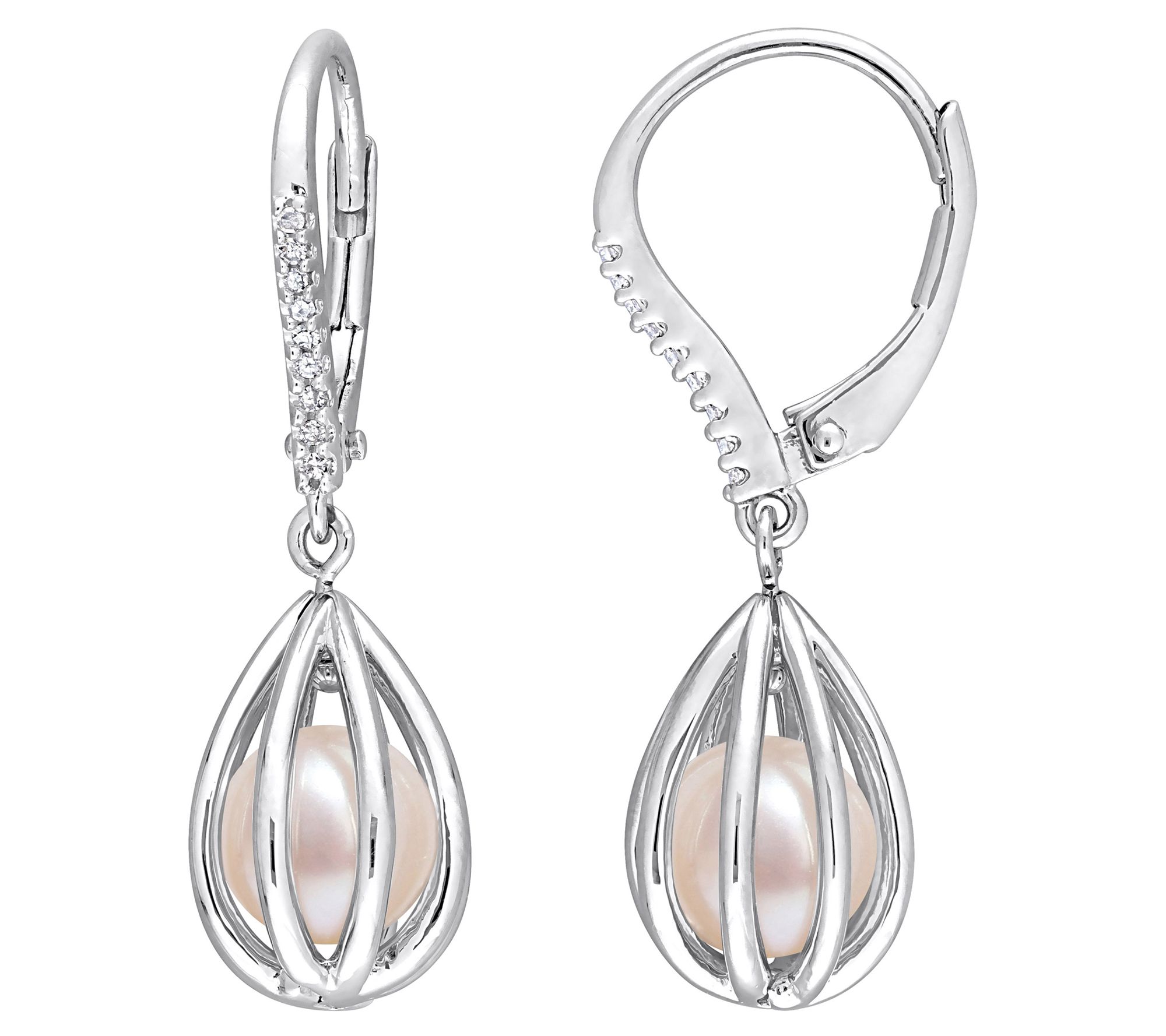 Affinity Cultured Pearl & Diamond Caged Earring s, Sterling