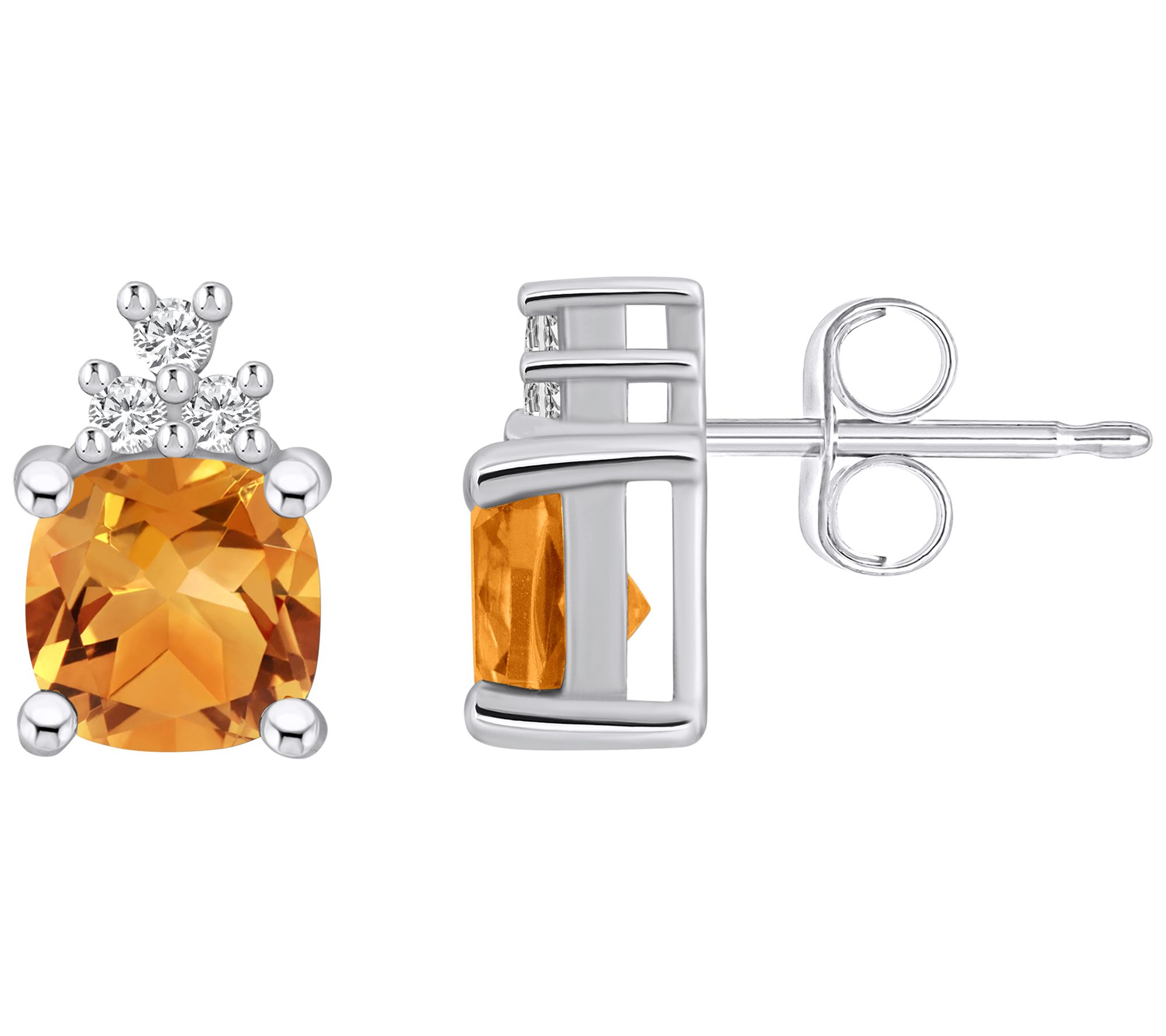 Affinity Gems Cushion Gemstone & Diamond Stud Earrings, 14K