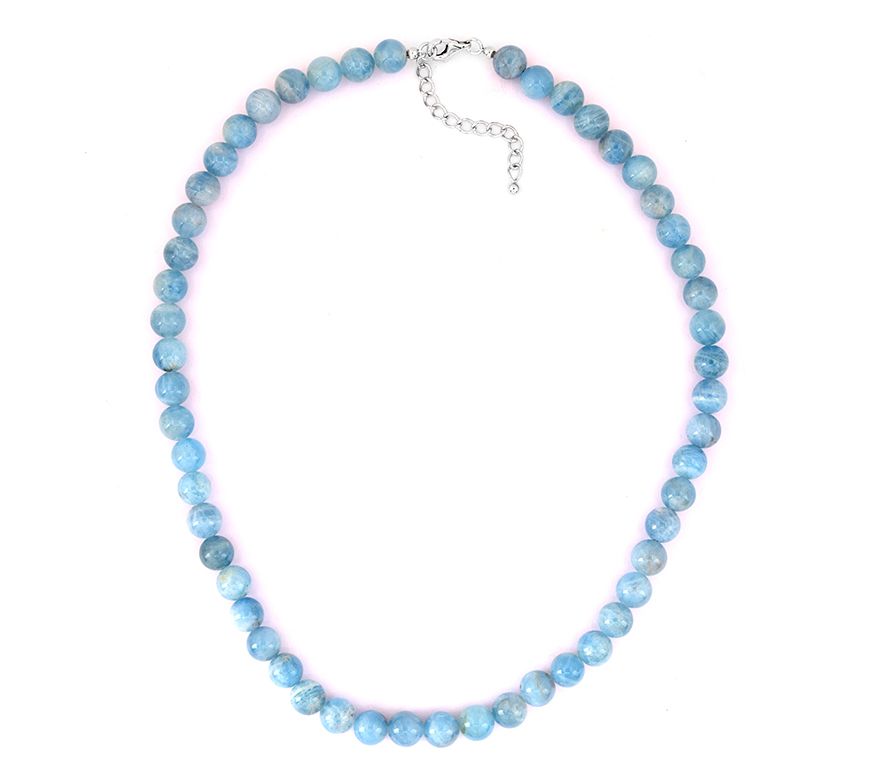 Sterling Silver Milky Aquamarine Bead Necklace