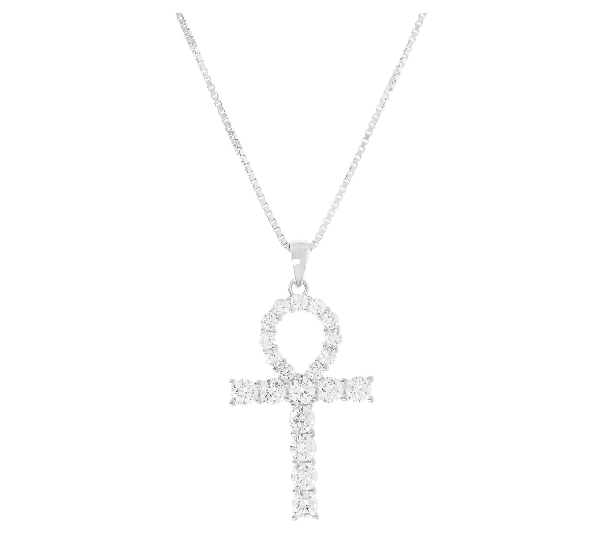 Diamonique 1.25 cttw Cross Pendant w/ Chain, St erling Silver