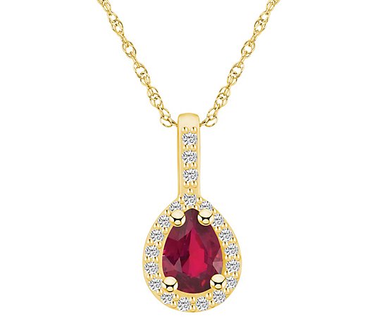 Affinity Gems Pear Ruby & Diamond Pendant w/ Ch ain, 14K Gold