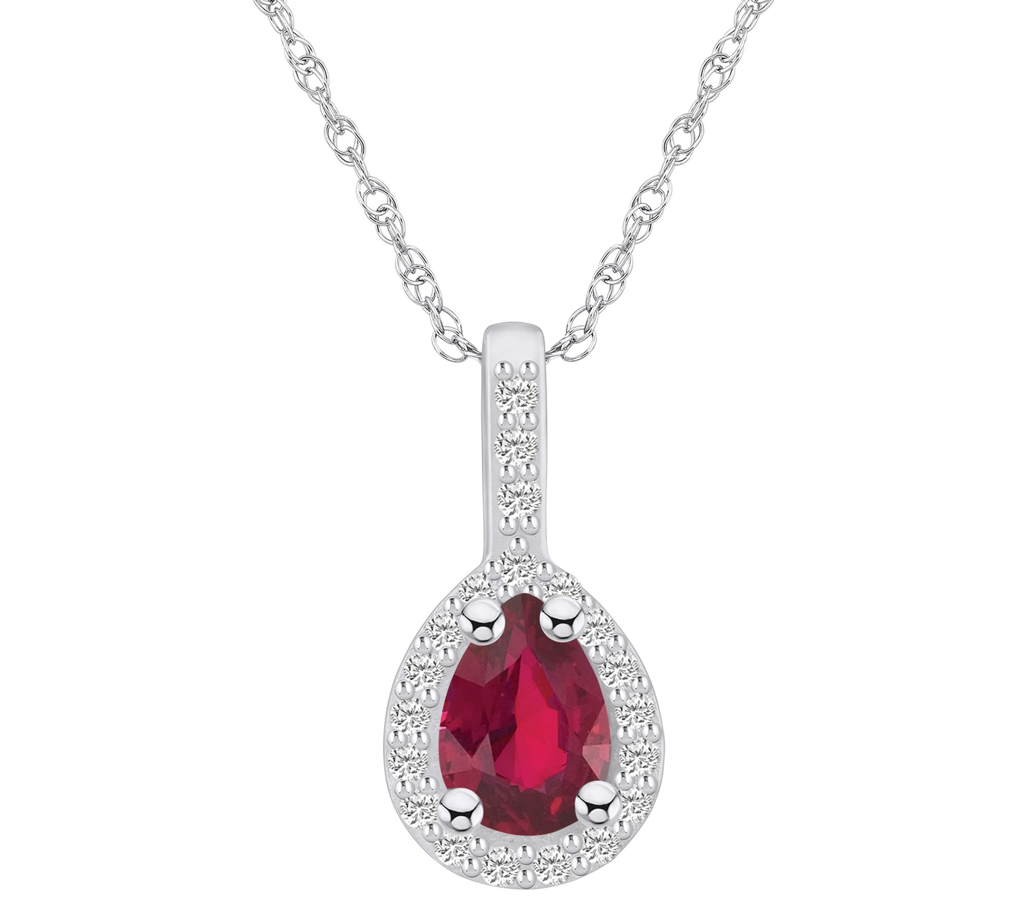 Affinity Gems Pear Ruby & Diamond Pendant w/ Ch ain, 14K Gold