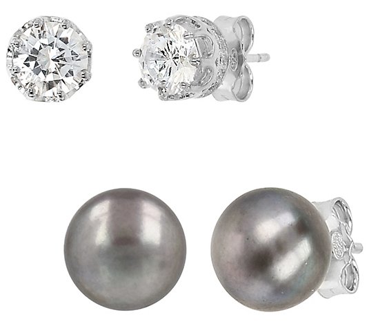 Diamonique x Affinity Cultured Pearl Set of Ear rings, Sterlin