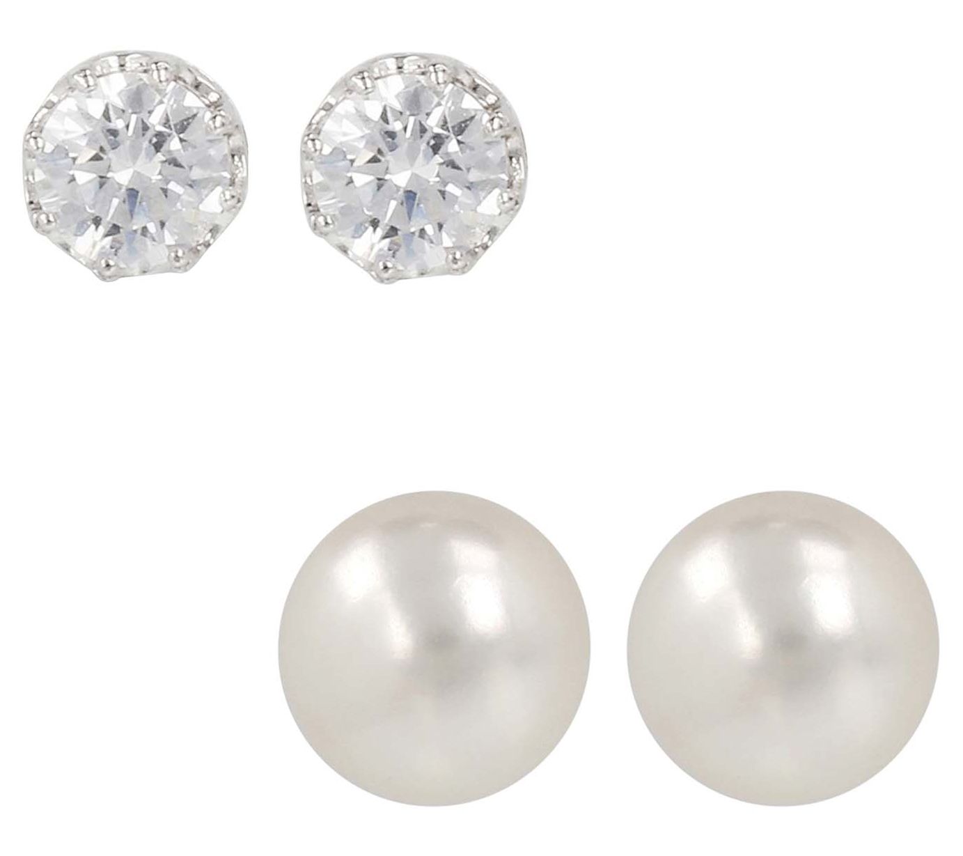 Diamonique x Honora Cultured Pearl Set of Ear rings, Sterling