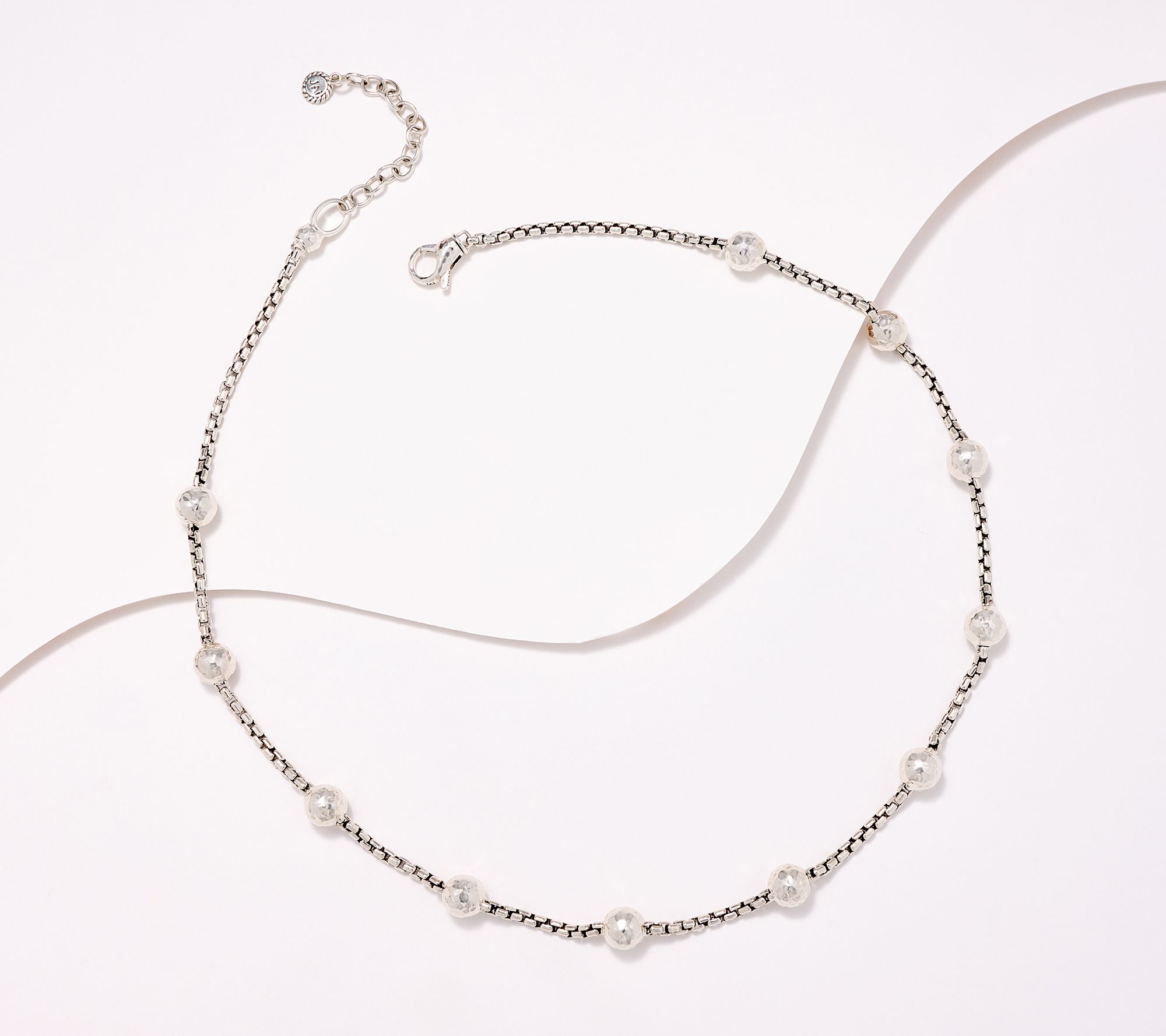 JAI Sterling Silver Hammered Bead 2.7mm Box Chain 18