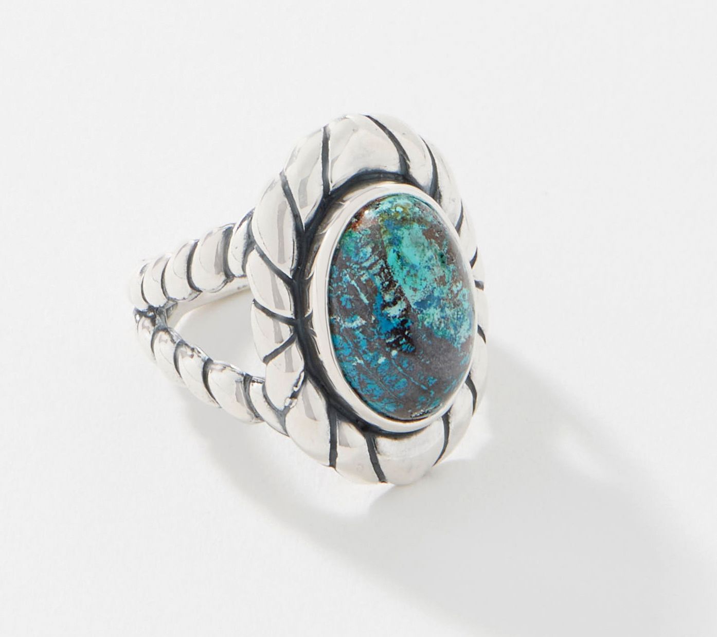 As Is American West Sterling Silver Oval Gem Rope Ring