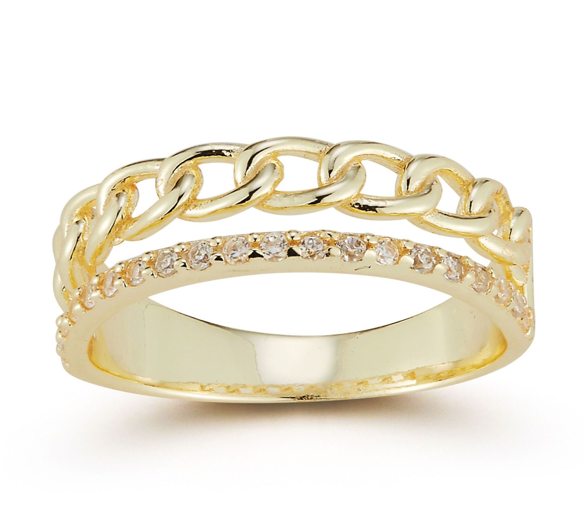 Sterlina Silver Pave Double Stack Curb Link Ring, Sterling