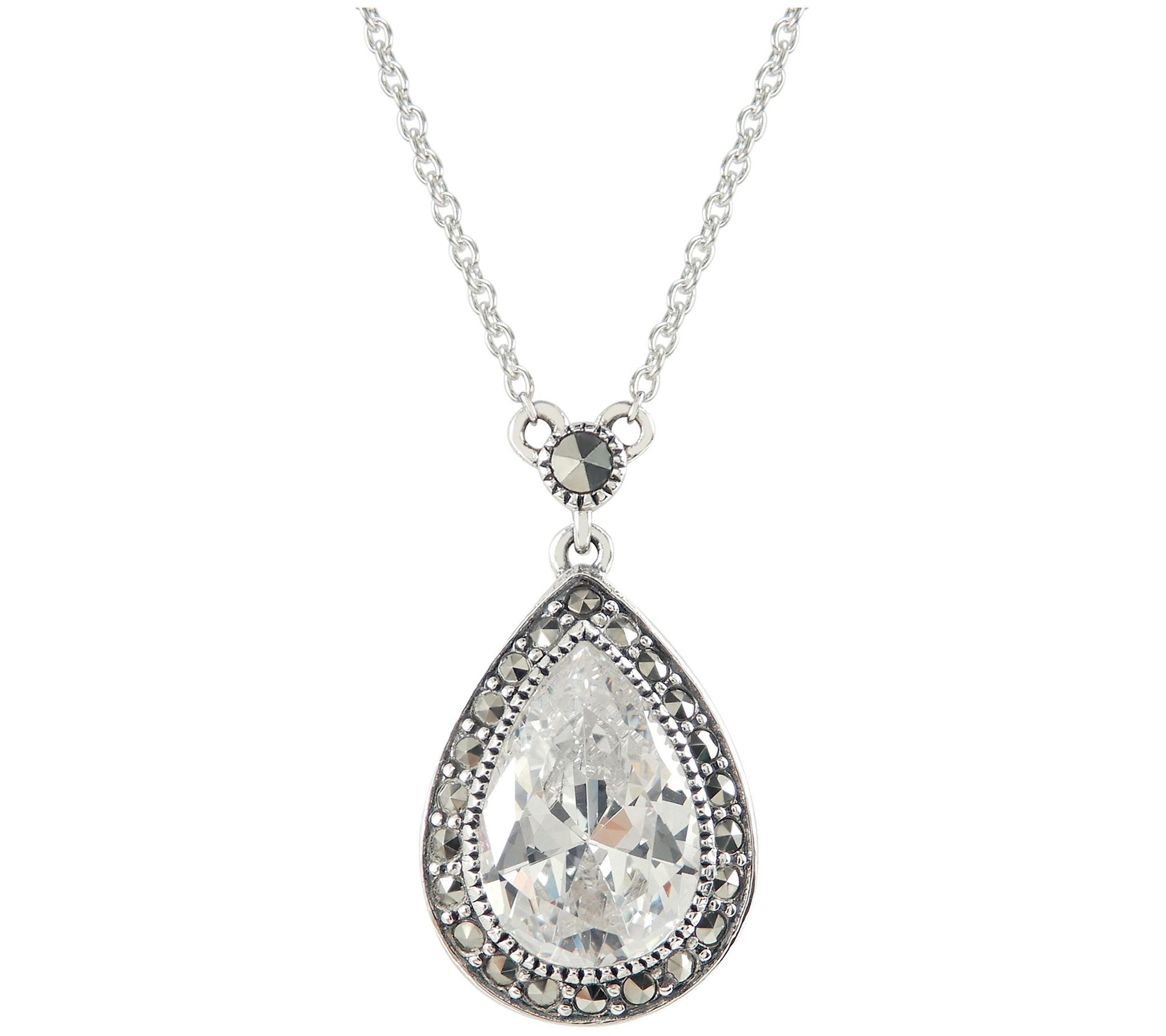 Suspicion Sterling Silver Marcasite Pear Cut Ne cklace