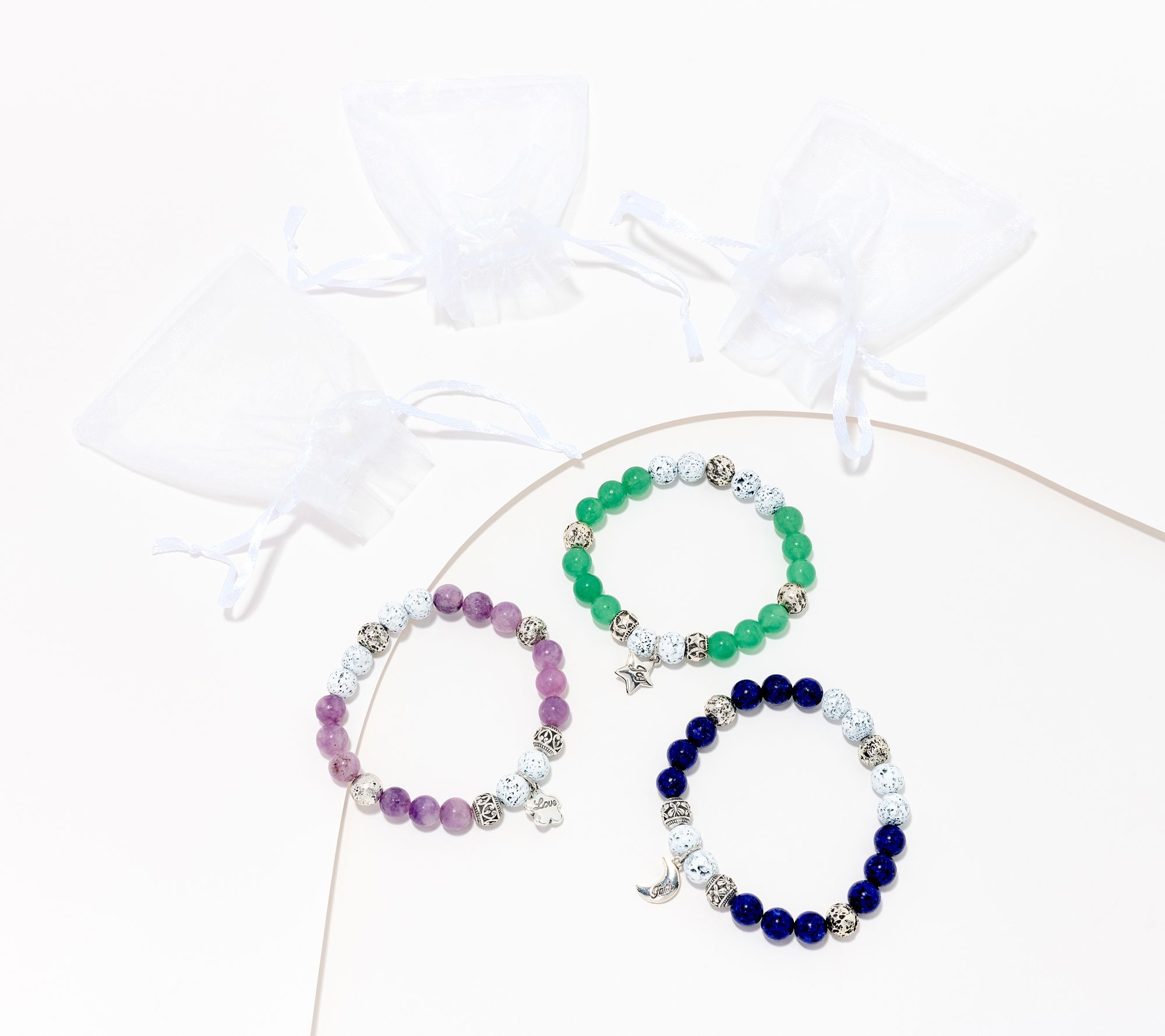 Zorbitz Set of 3 Blessings White Lava Bead Bracelet W/ Box