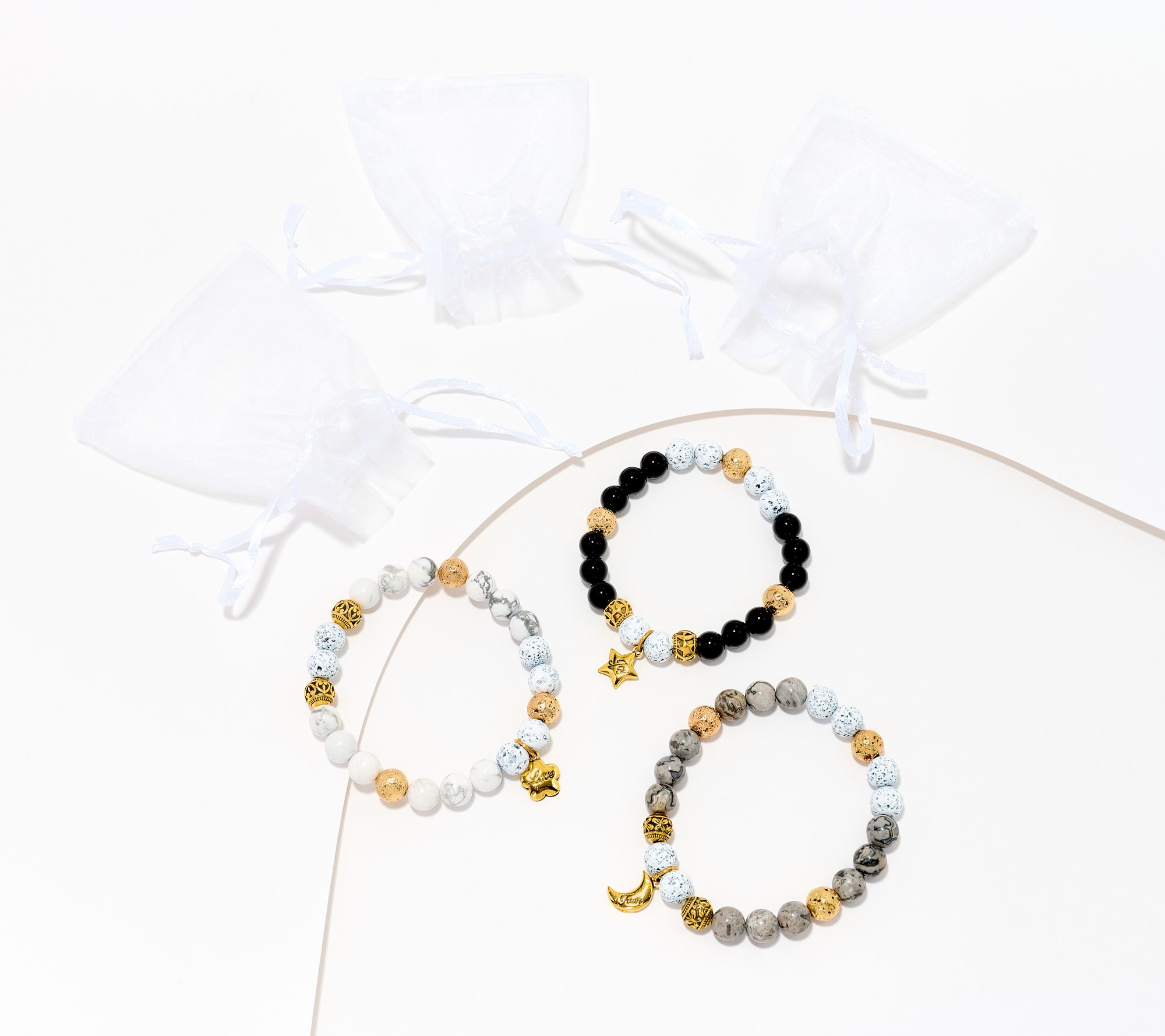 Zorbitz Set of 3 Blessings White Lava Bead Bracelet W/ Box