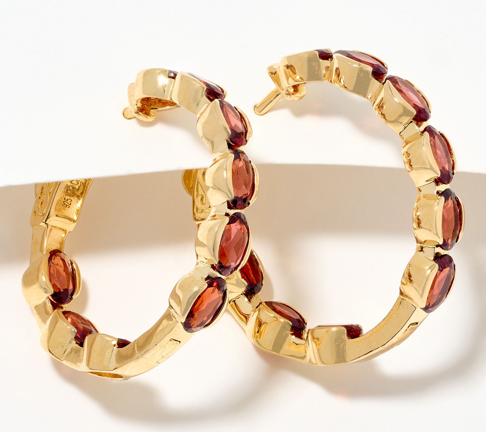 Affinity Gems 1" Semi- Precious Gem Hoop Earrings, 14K Plated SS