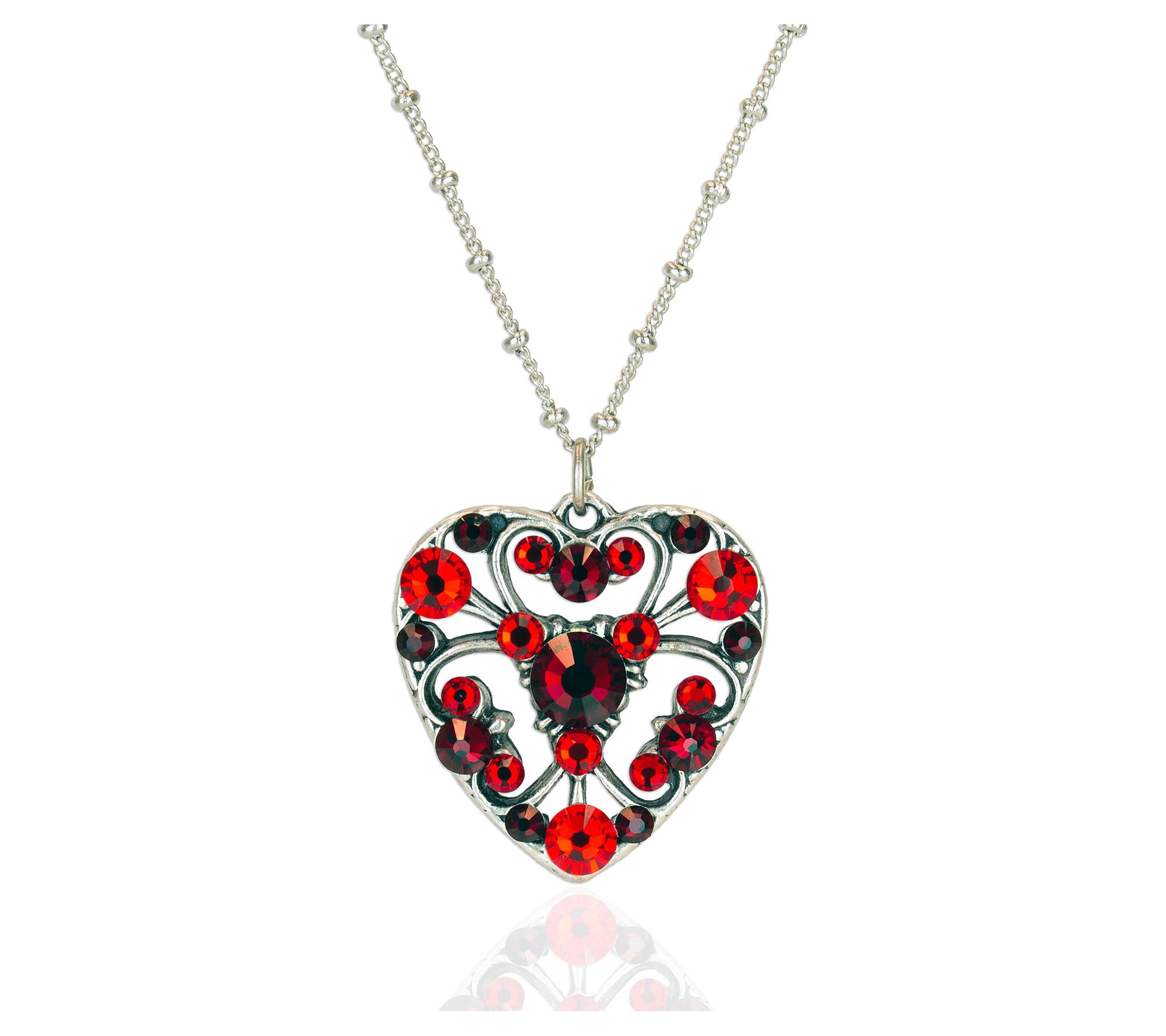 Anne Koplik Red Crystal Filigree Heart Pendant w/ Chain