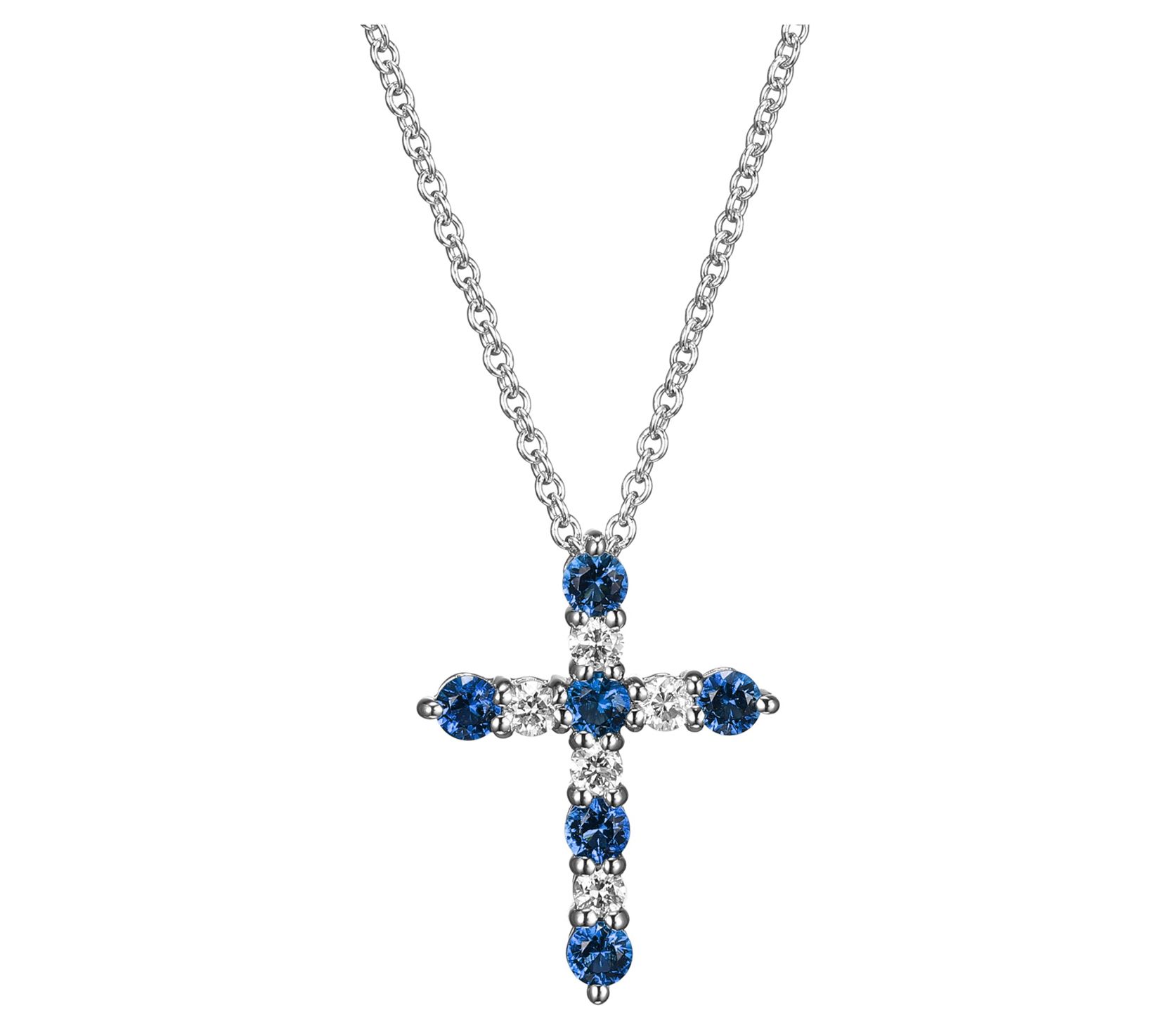 LuxLab Grown Sapphire & Diamond Cross Necklace,Sterling - QVC.com