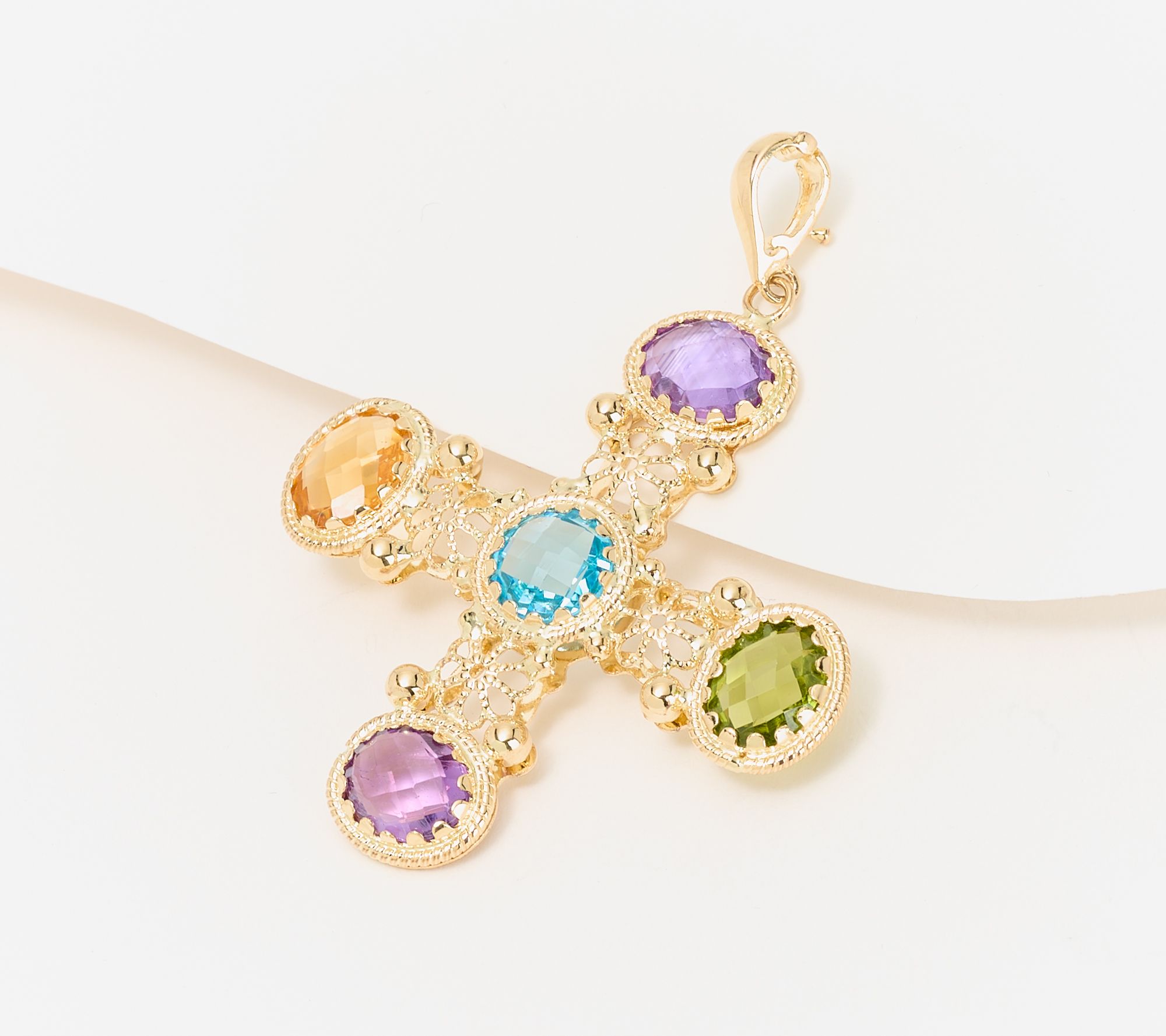 David Markstein 14K Gold Gemstone Cross Pendant w/ Chain