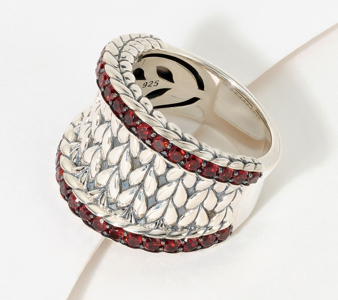 JAI Sterling Silver Pave Basketweave Saddle Ring