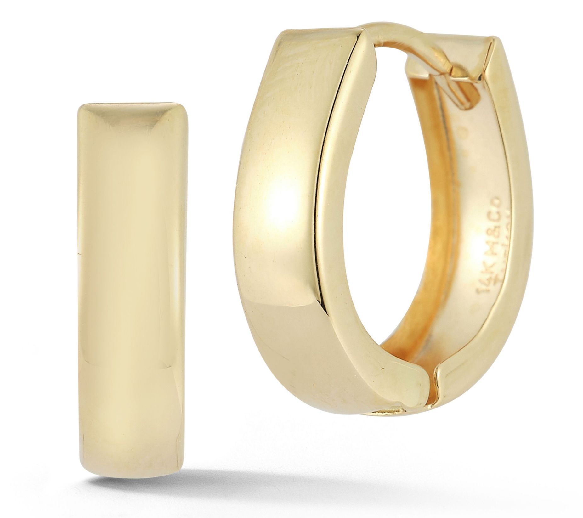 Luminosa Gold Hinged Oval Huggie Hoop Earrings,14K