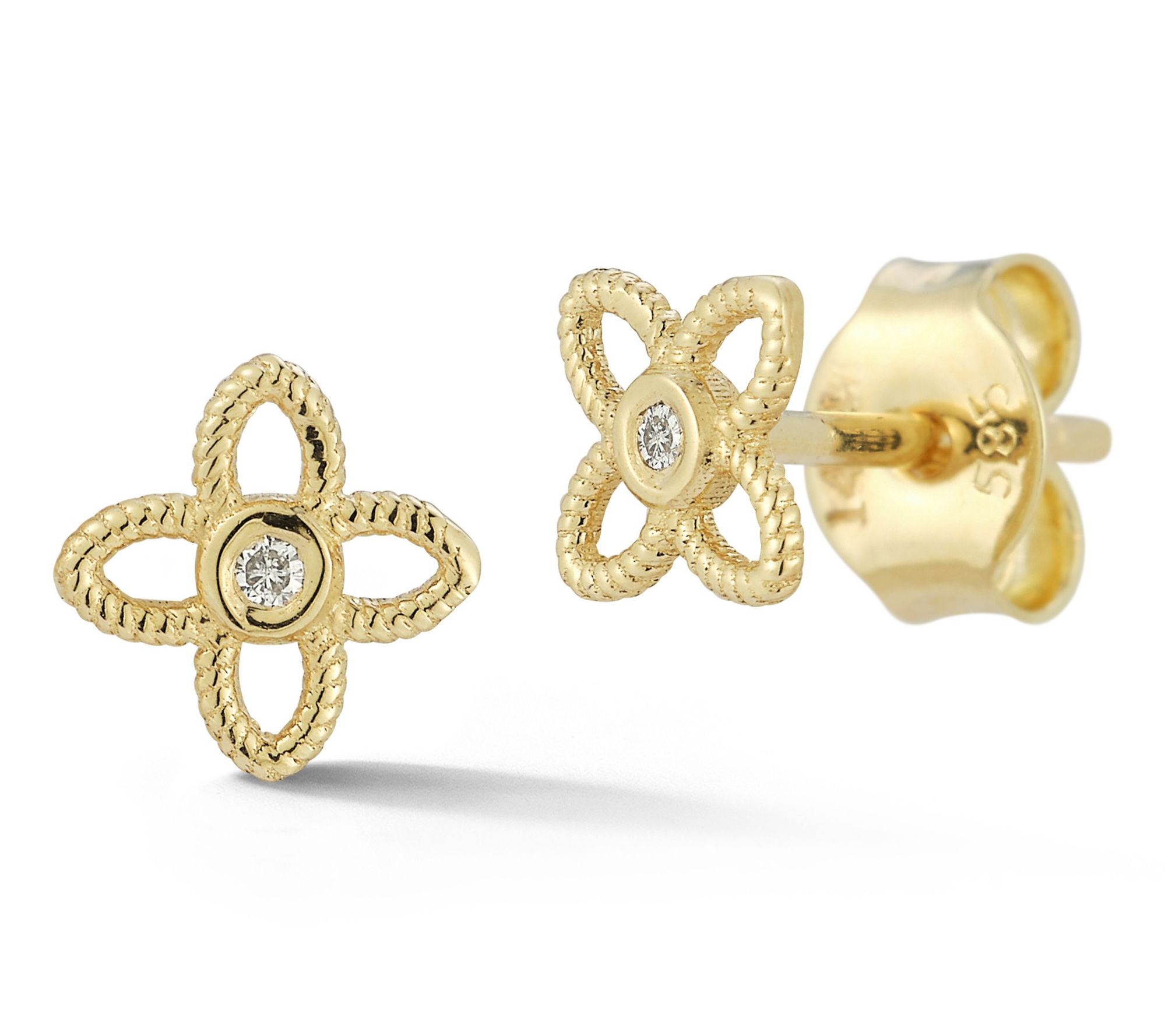 Luminosa Gold Diamond Open Work Flower Studs, 14K