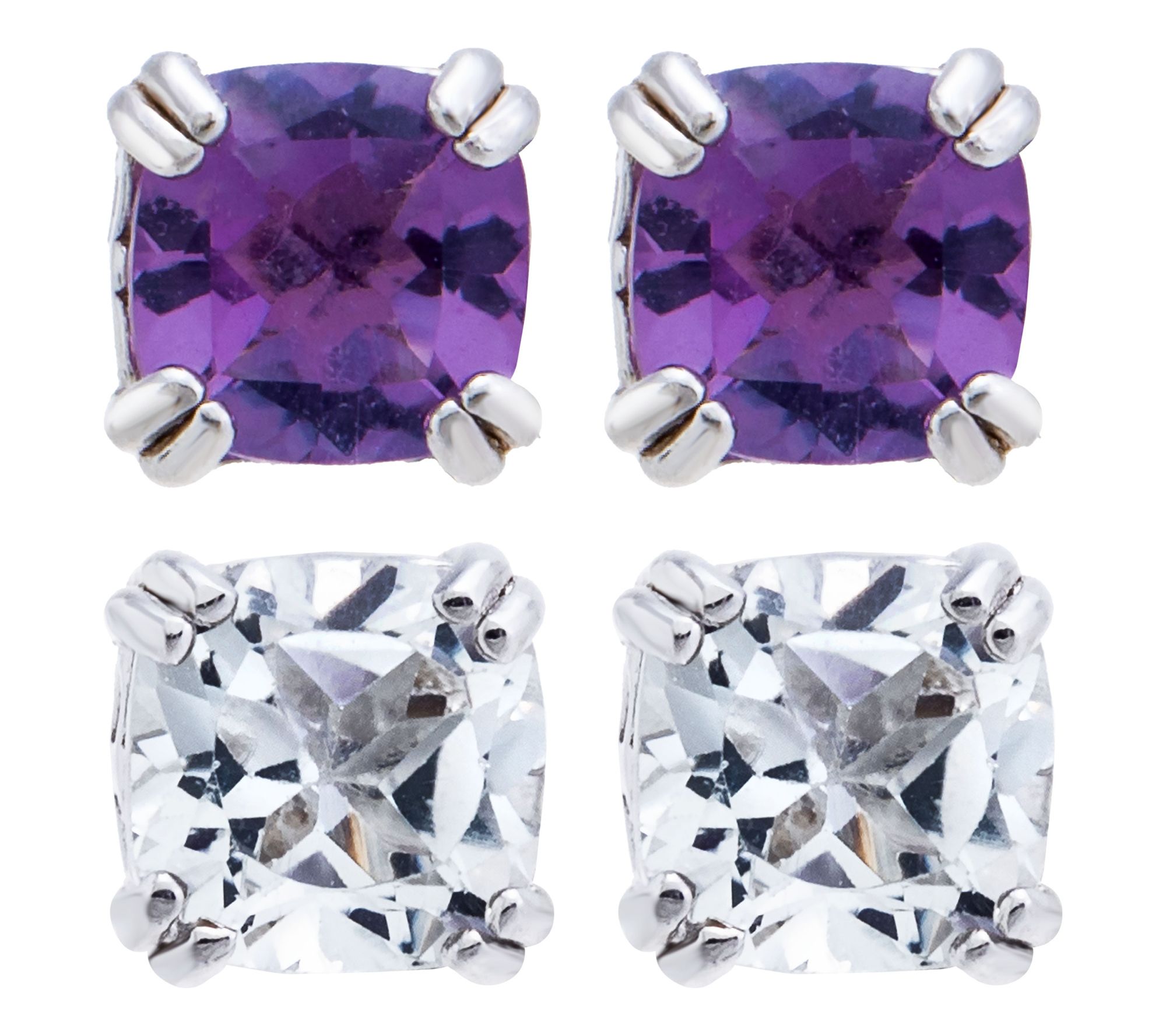 Affinity Gems Set of 2 Cushion Cut Stud Earrings, Sterling