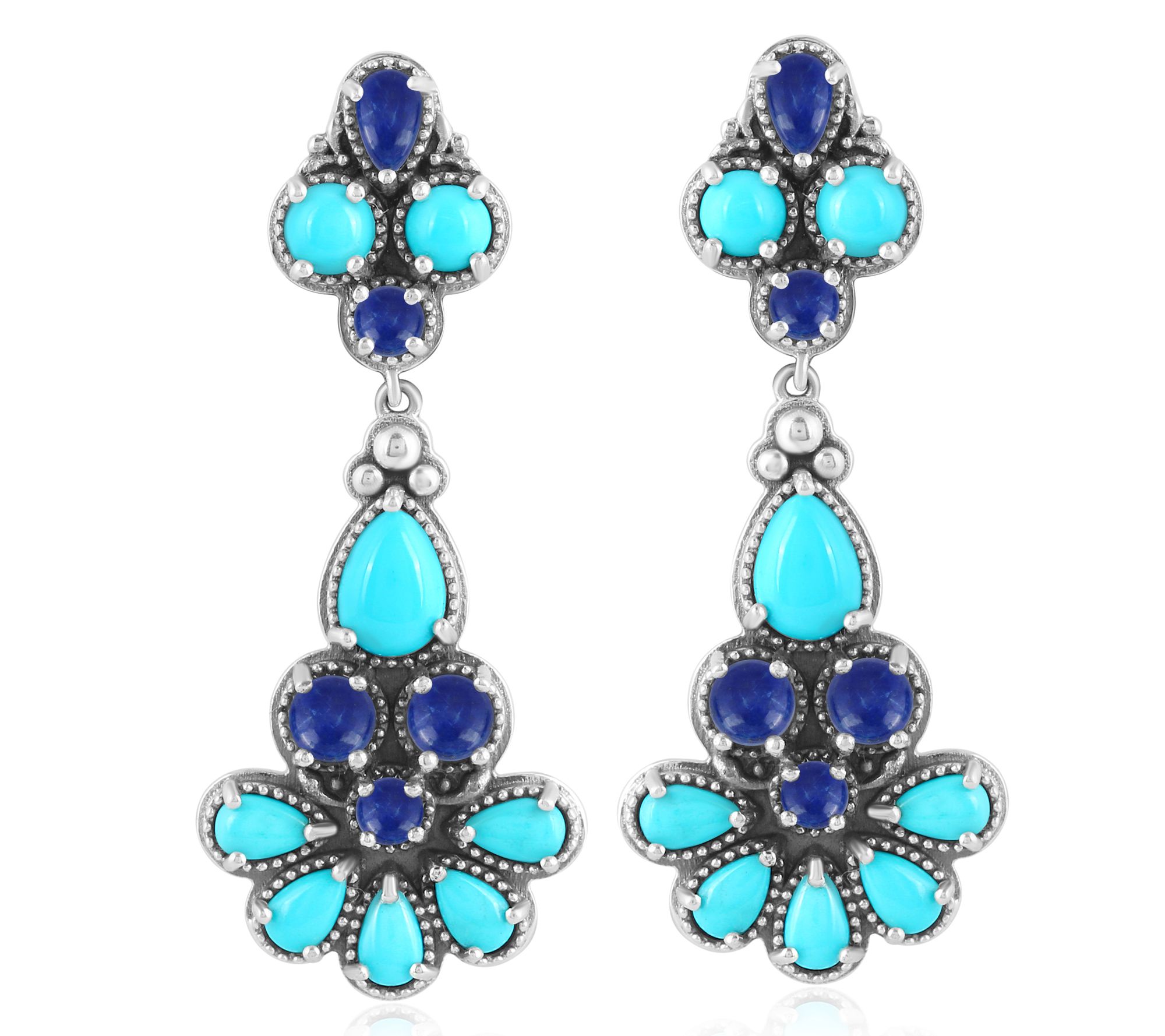 American West Sterling Turquoise & Lapis Chandelier Earrings