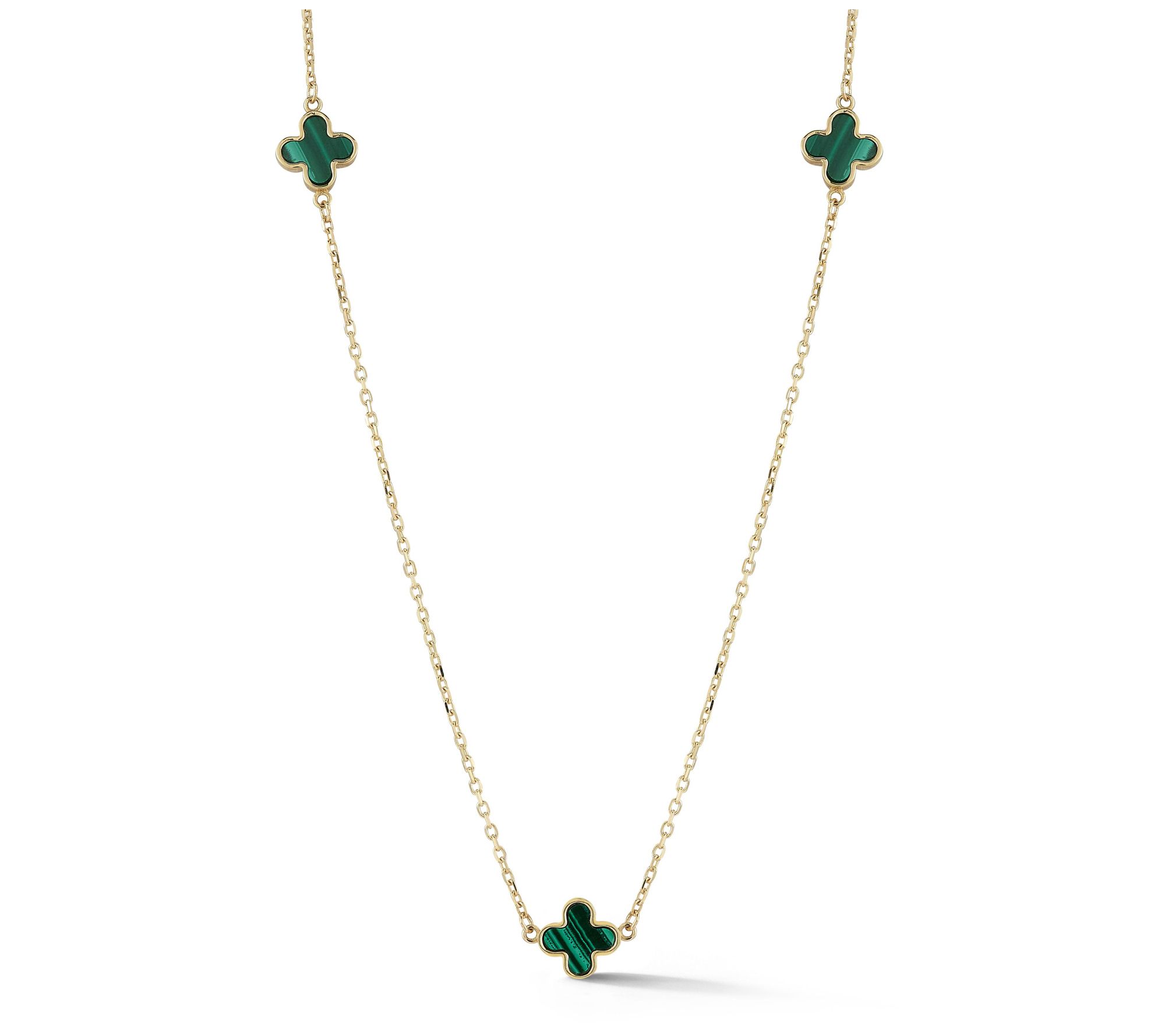 Luminosa Gold Malachite Clover Station Necklace, 14K