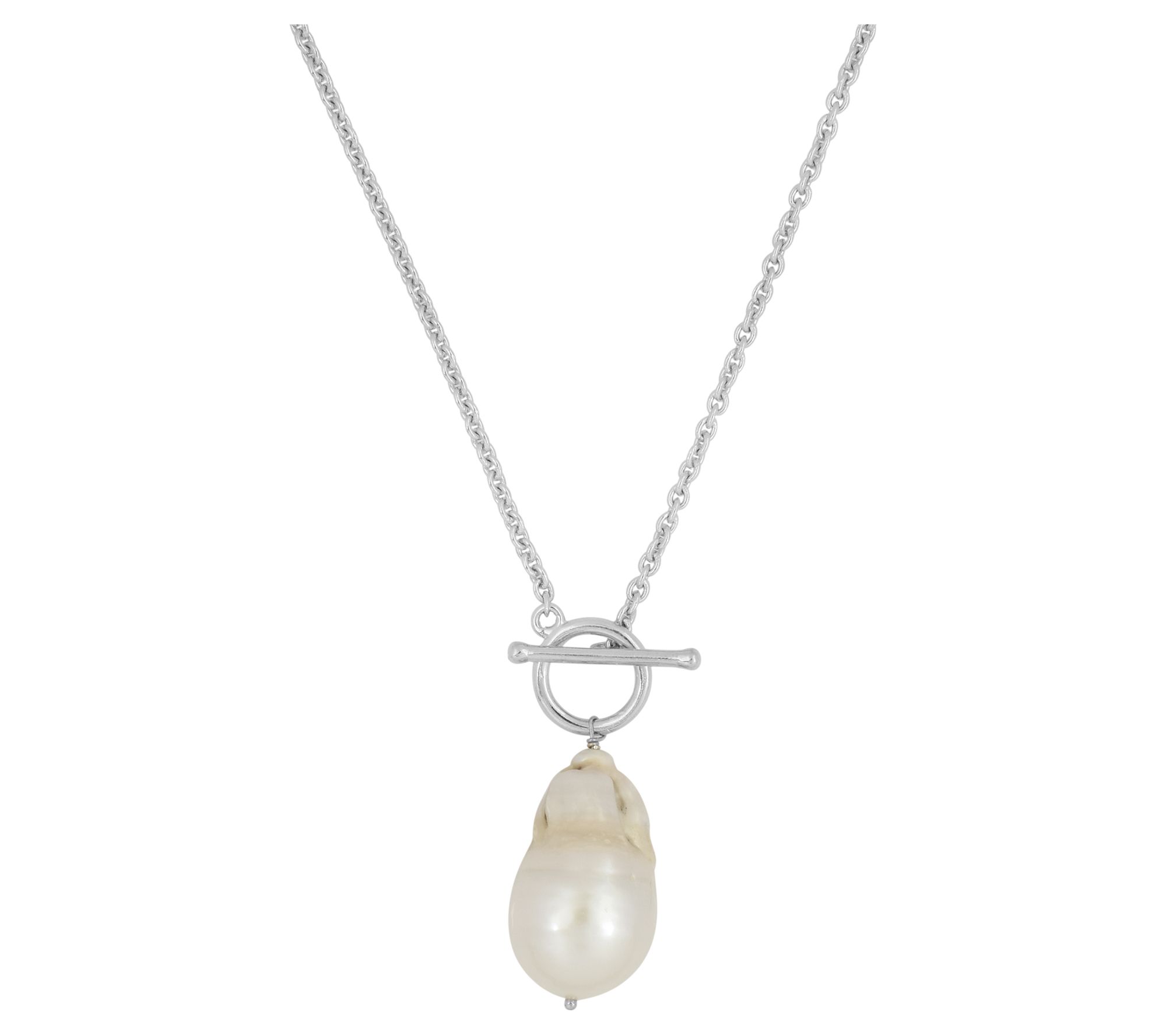 Affinity Cultured Pearl Solitaire Toggle Necklace, Sterling