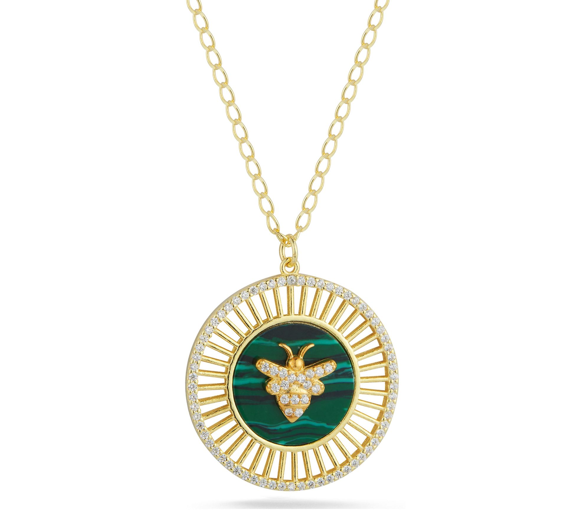 Sterlina Silver Simulated Gemstone Bee Necklace,14K Plated