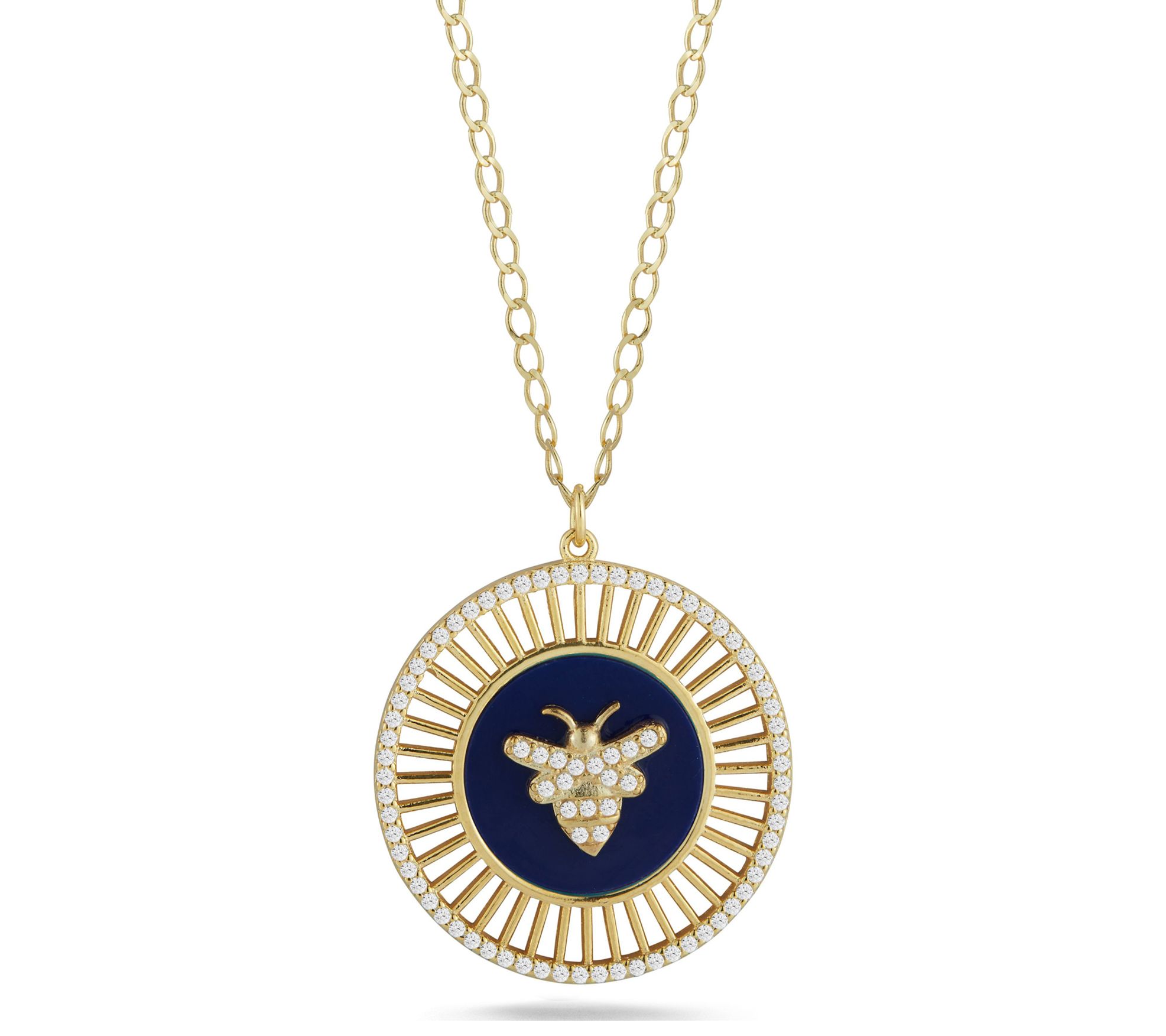 Sterlina Silver Simulated Gemstone Bee Necklace,14K Plated