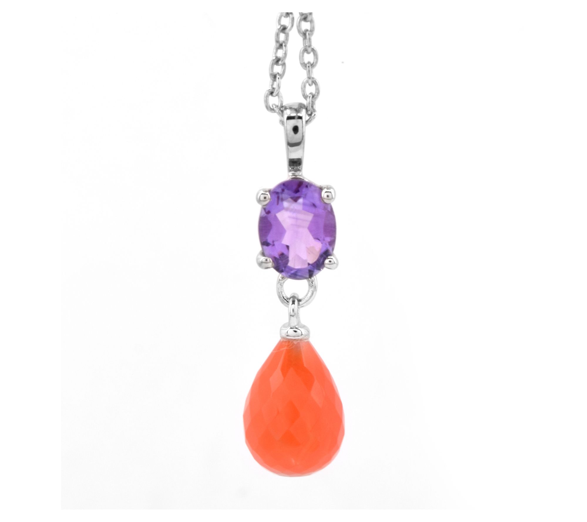 Affinity Gems Amethyst & Carnelian Pendant w/ Chain, Sterling