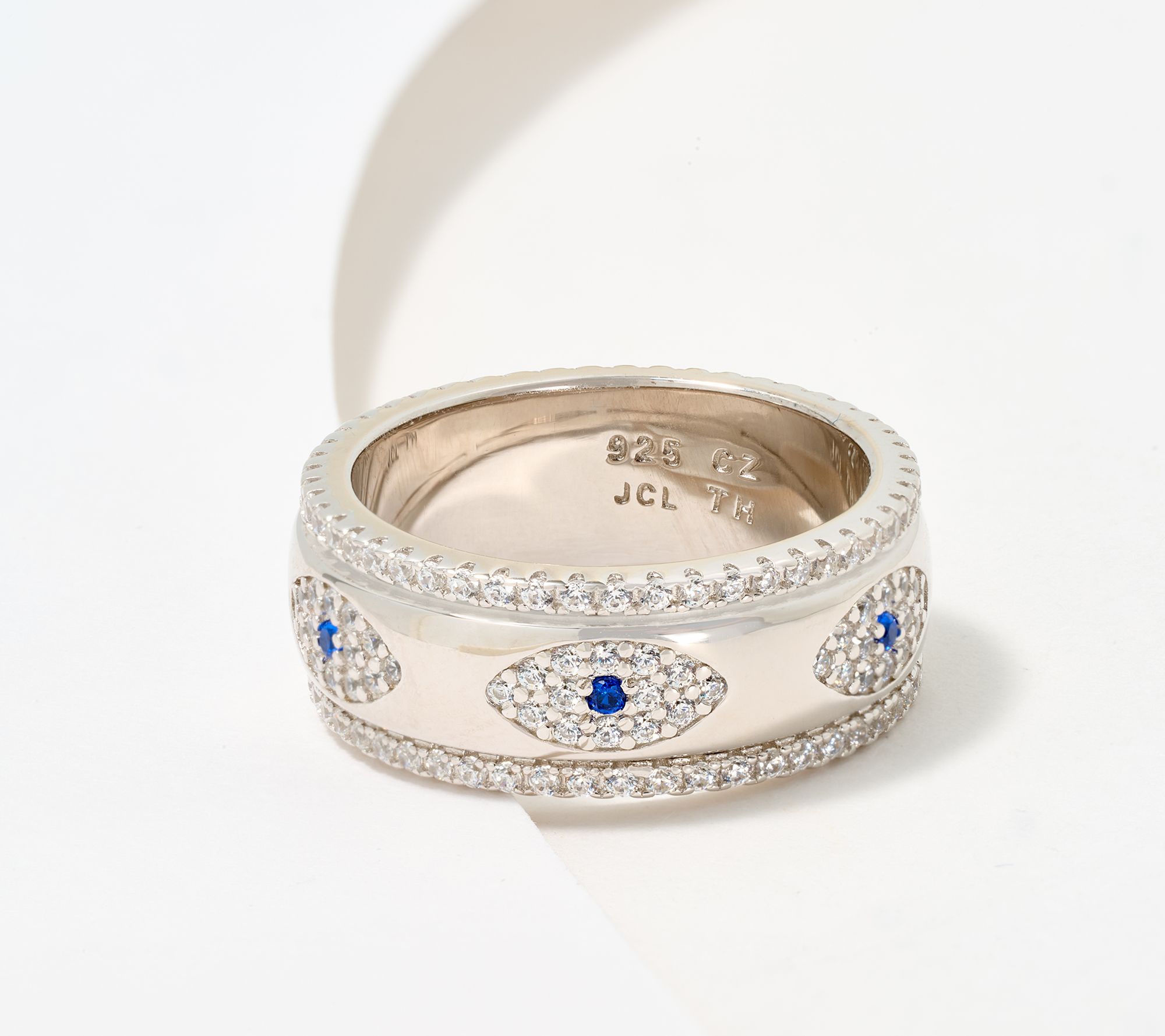 Diamonique Evil Eye Spinner Band Ring, Sterling Silver